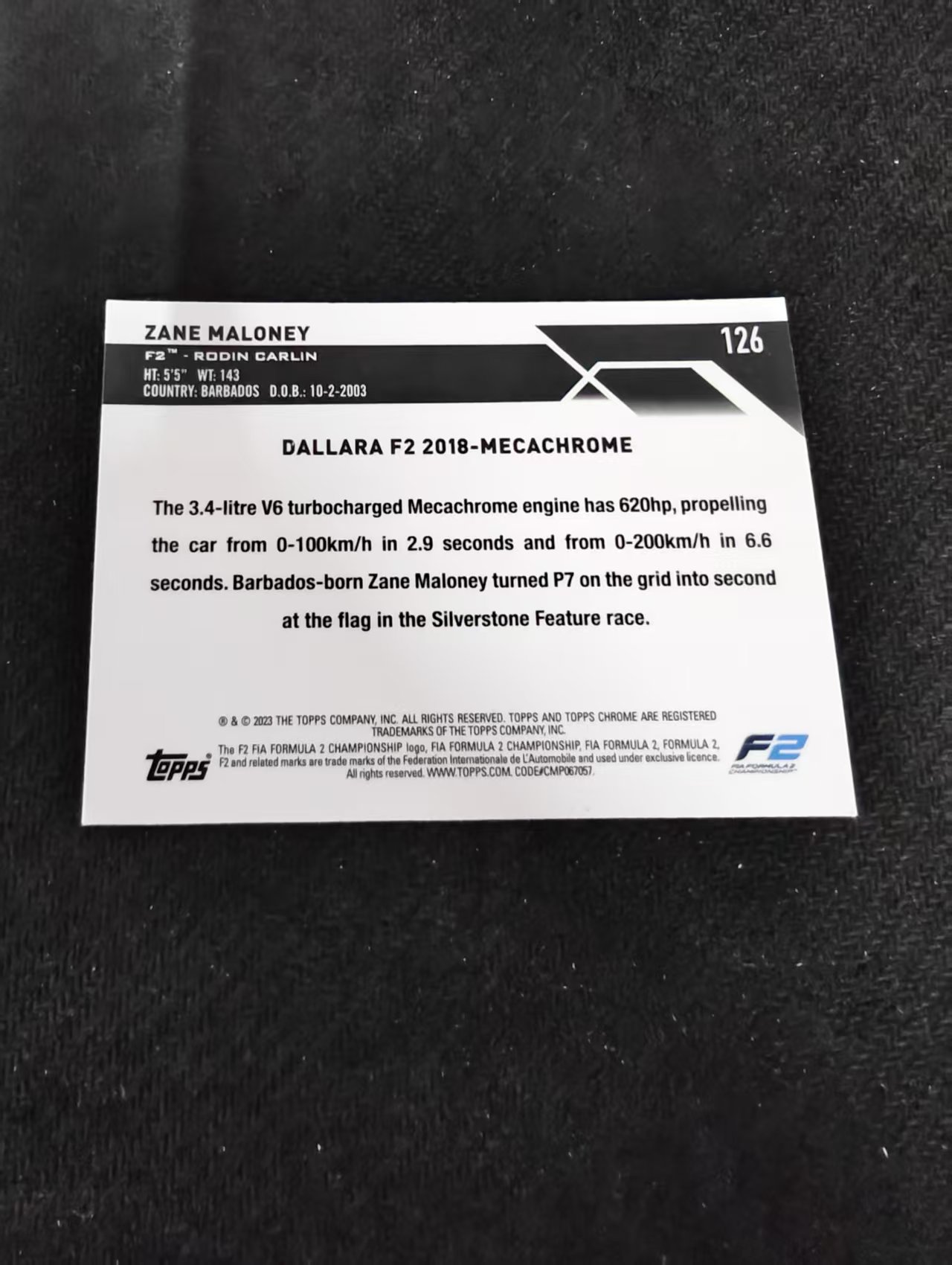 2023 Topps Chrome Zane Maloney 赞恩 马洛尼 F1 F2 划痕 边角瑕疵 #126