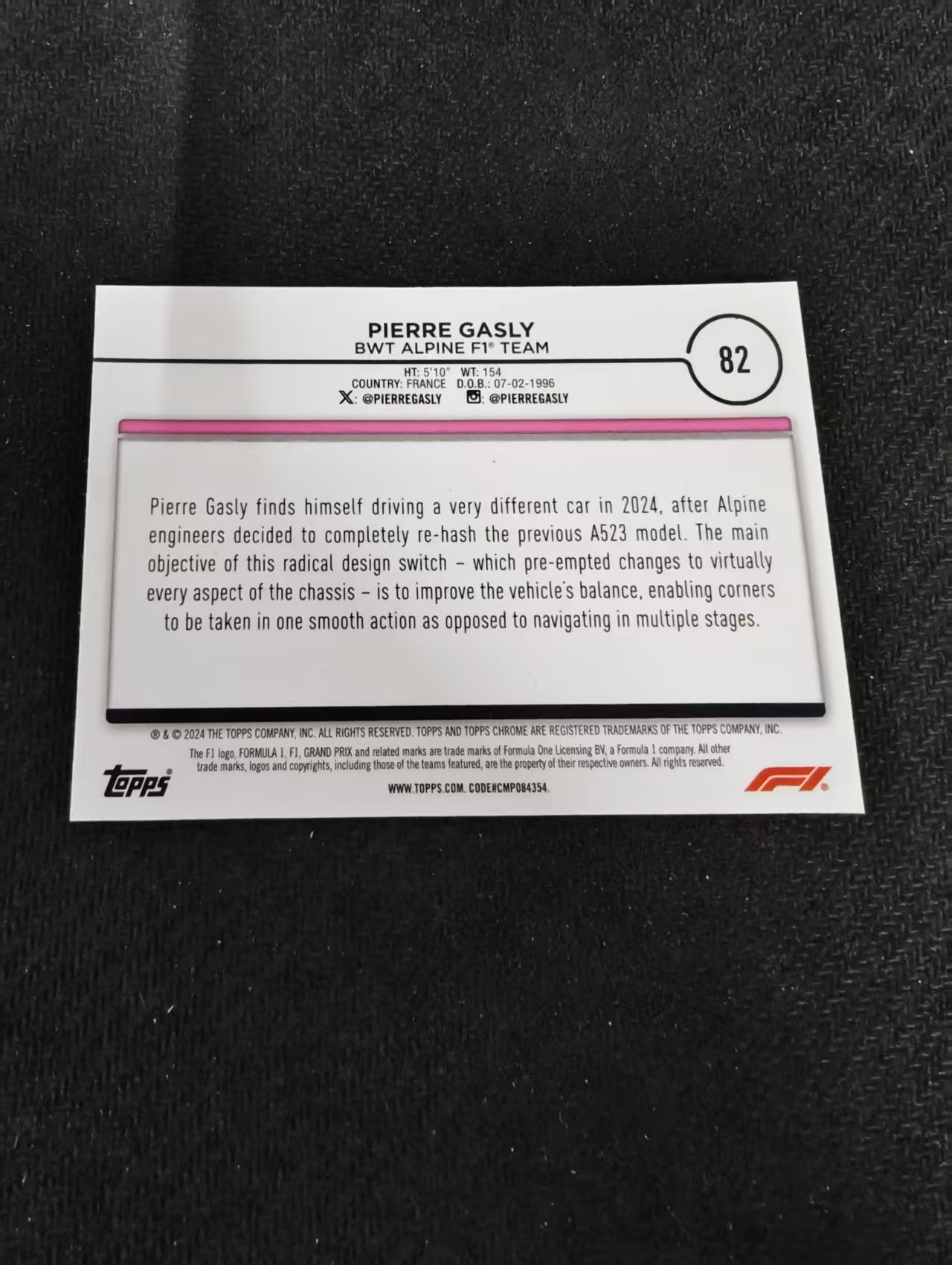 2024 Topps Chrome F1 Pierre Gasly 皮埃尔 加斯利 划痕 边角瑕疵 #82