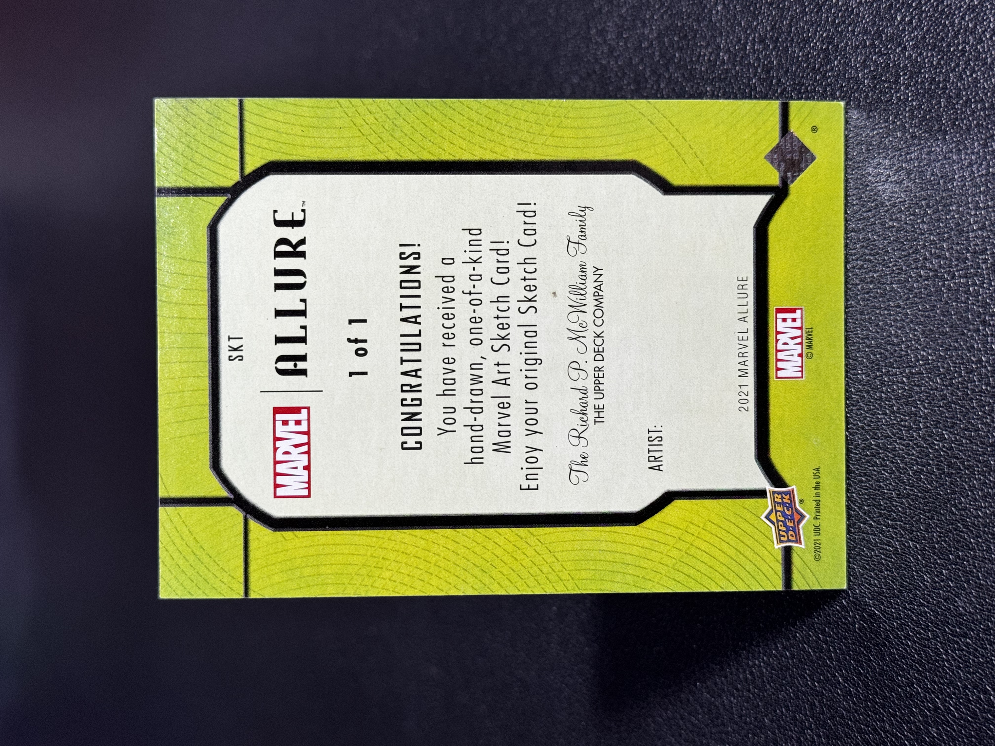 2022 Upper Deck Marvel (MCU) Allure Allure 小黑钻 UD 漫威 AP 手绘卡 1/1 1of1 空白底卡 ARTIST SKETCH CARD LWLP