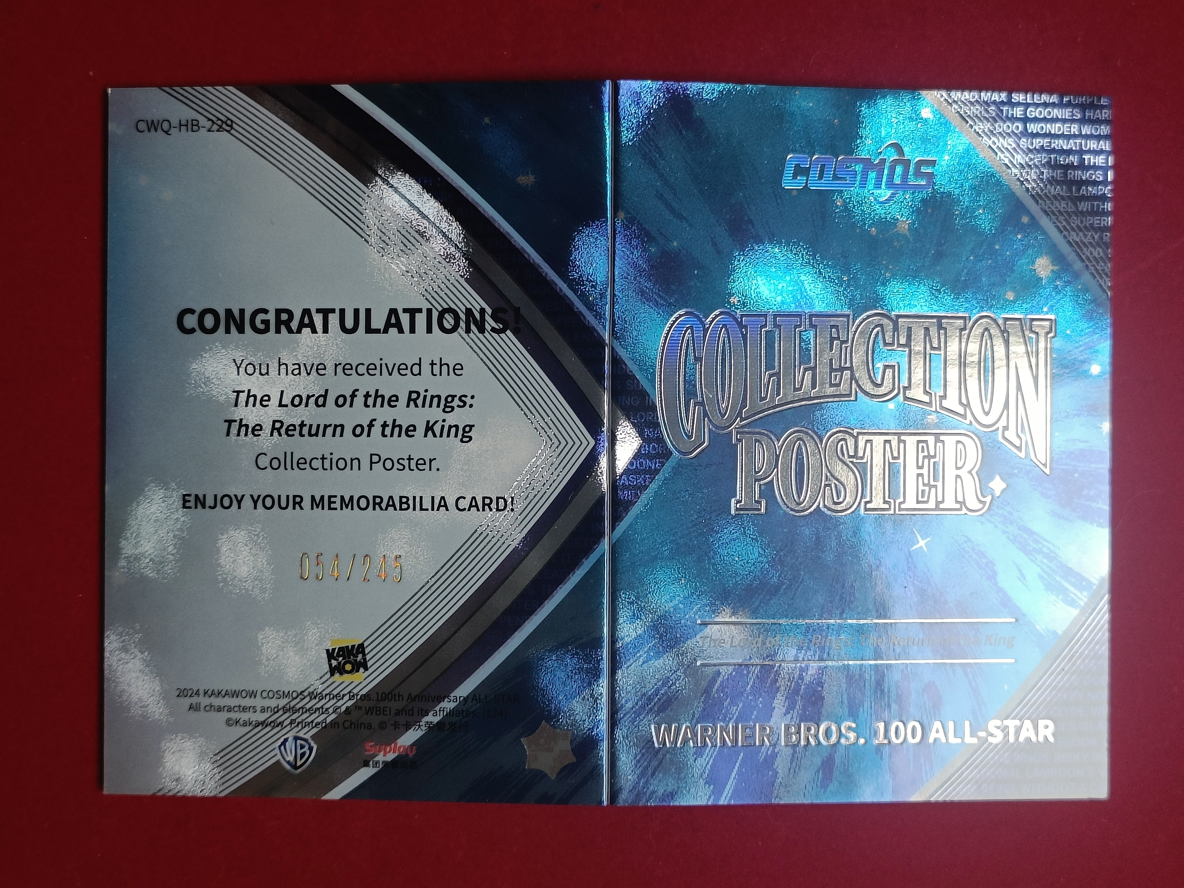 2024 Kakawow COSMOS华纳100周年全明星系列收藏卡 LORD RING:RETURN KING指环王王者无敌 【谦谦拍卖】CWQ-HB-229 海报小书 054/245编 S001