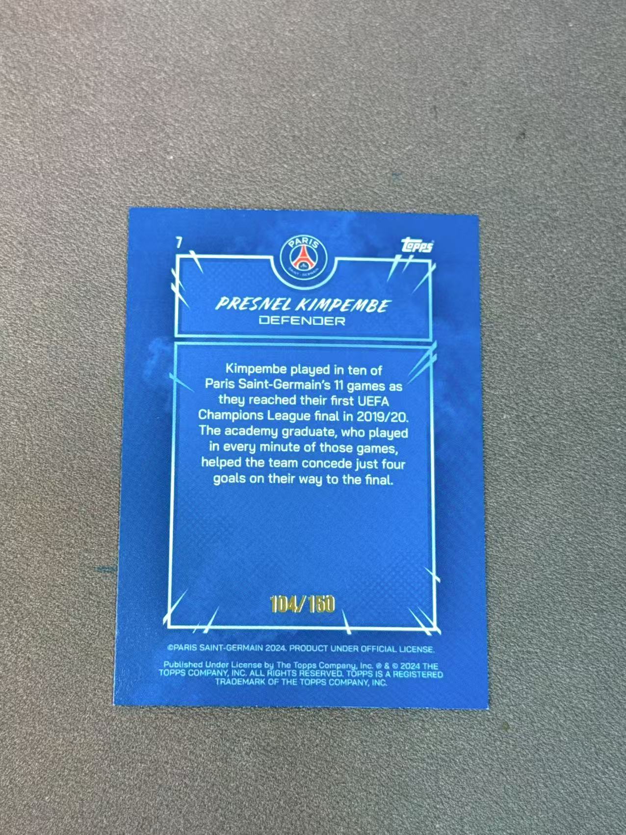 2024 Topps Topps Presnel Kimpembe 普雷斯内尔 金彭贝 150编 英雄系列漫画 特卡 折射 卡品如图