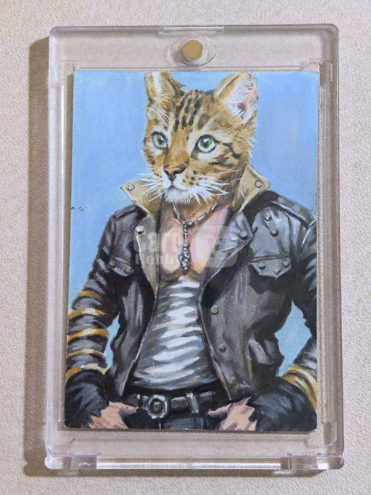 精品手绘 梦溪工作室 “喵”系列 1of1 “酷帅兽人虎猫” 默认微瑕 卡品如图