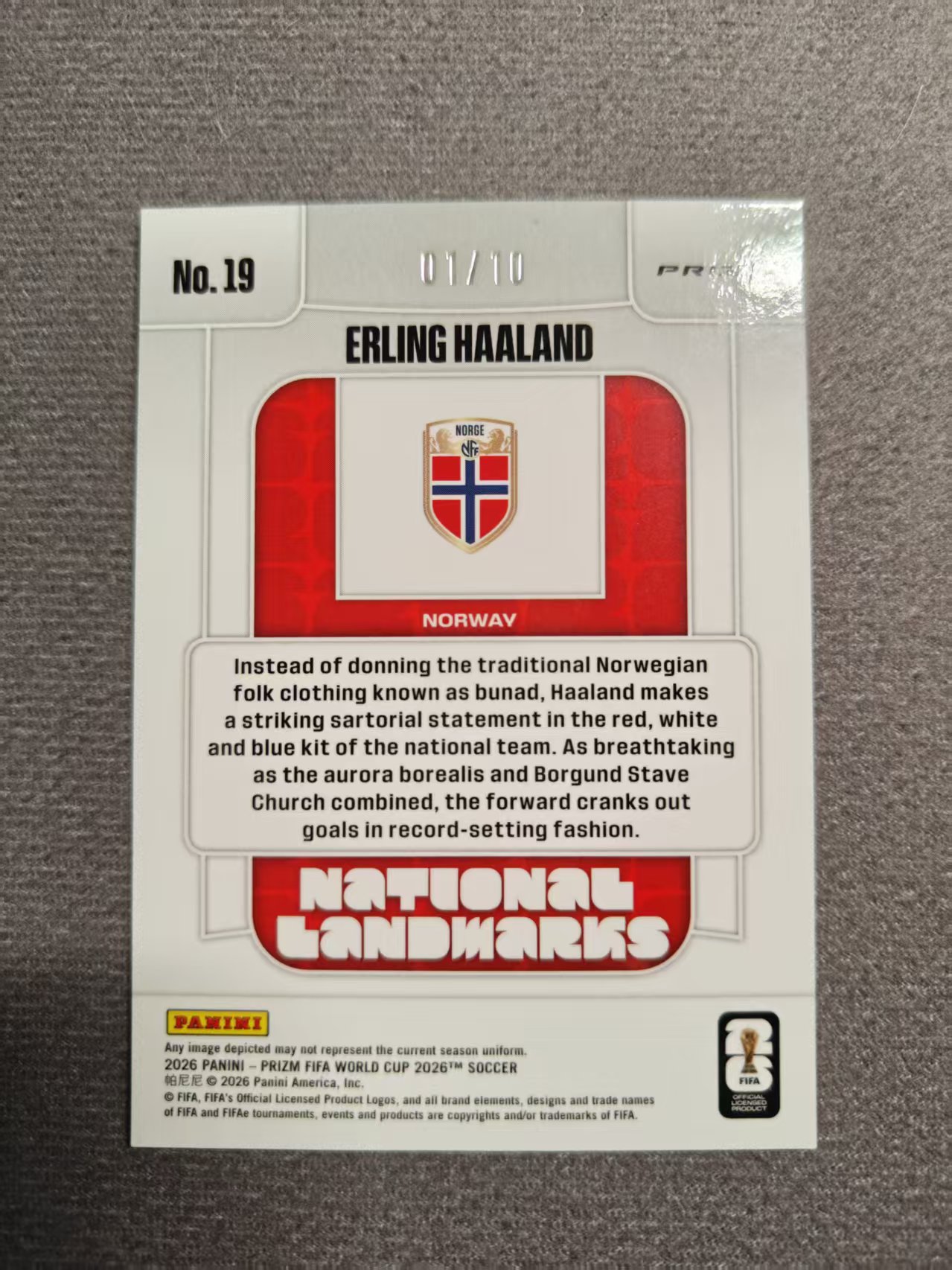 2026 Panini World Cup Prizm Erling Haaland 世界杯pz 哈兰德 哈宝 魔人布欧 挪威 曼城 多特蒙德 1/10编 首编 金地标 National Landmarks Hit 超大比例 收藏必备
