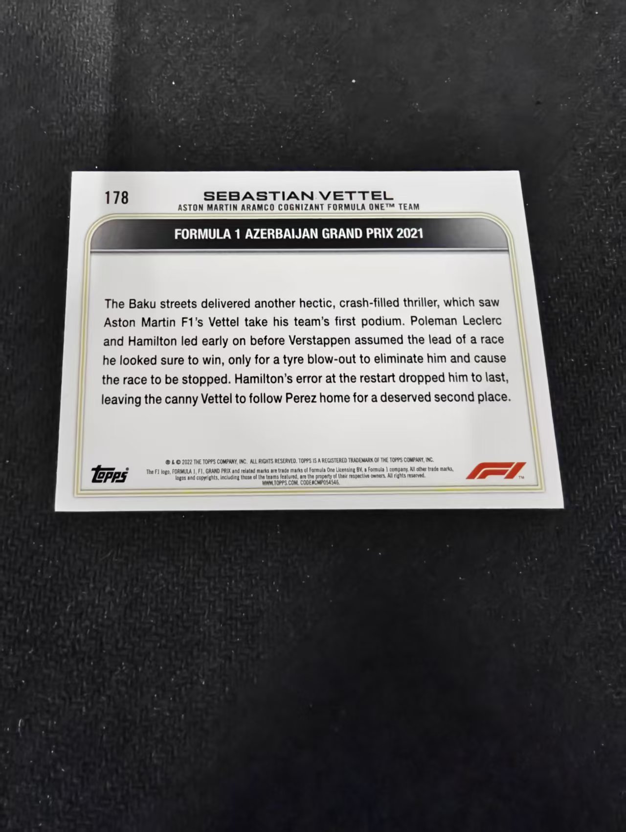 2022 Topps Chrome F1 Sebastian Vettel 阿斯顿马丁 赛巴斯蒂安 维泰尔 维特尔 划痕 边角瑕疵 @178