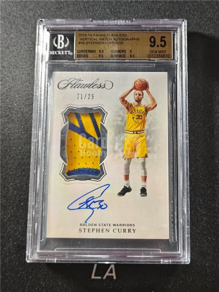 【LA拍卖精品】2018-19 Panini Flawless Stephen Curry 手提 勇士 斯蒂芬 库里 三分王 PA /25编 VPA GU双色Patch暴力切割 卡签签字 箱货Hit 金标BGS9.5 签字10分 V181A
