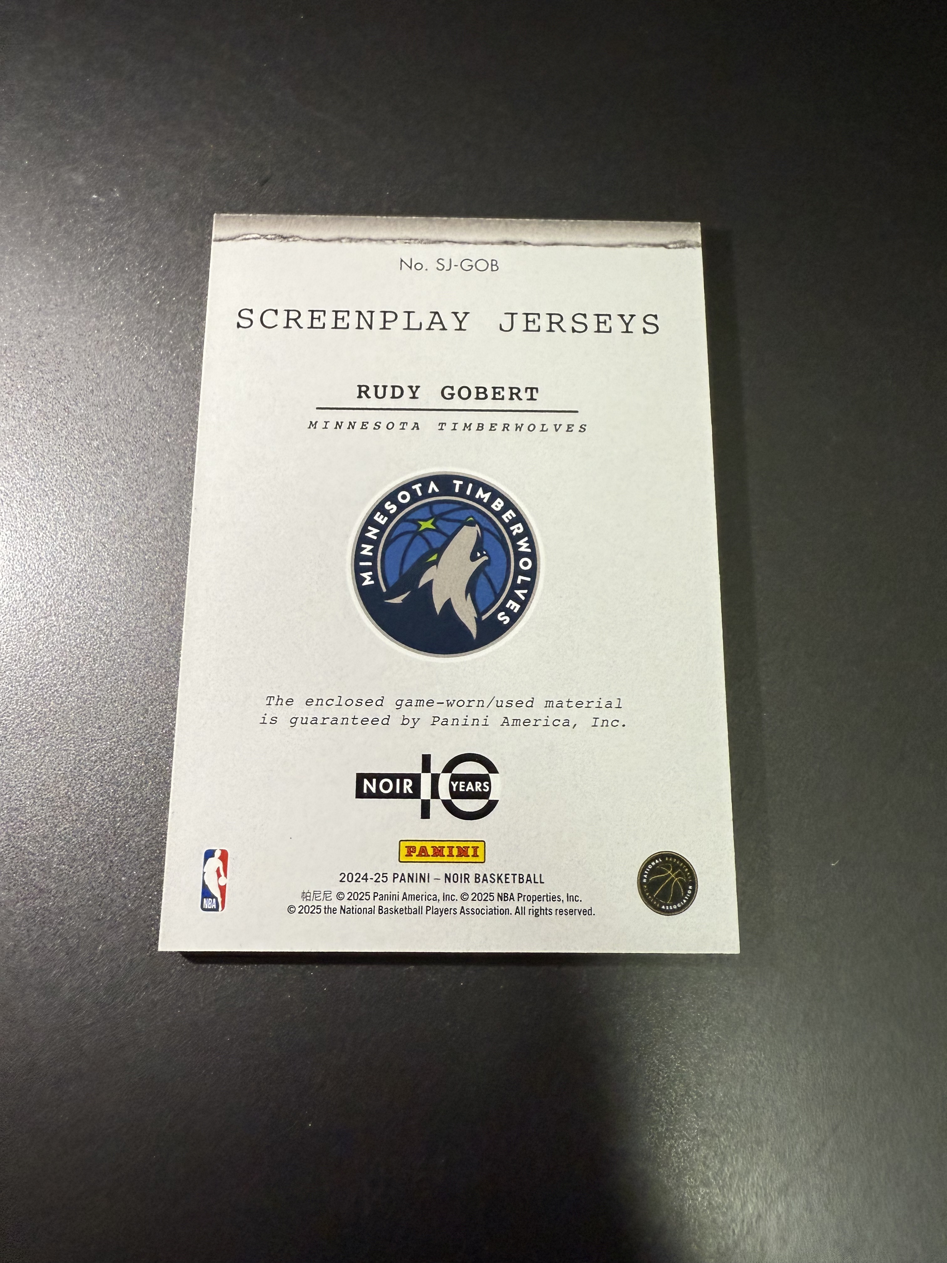 2024-25 Panini Noir Rudy Gobert 鲁迪 戈贝尔 球衣 绿 49编 什