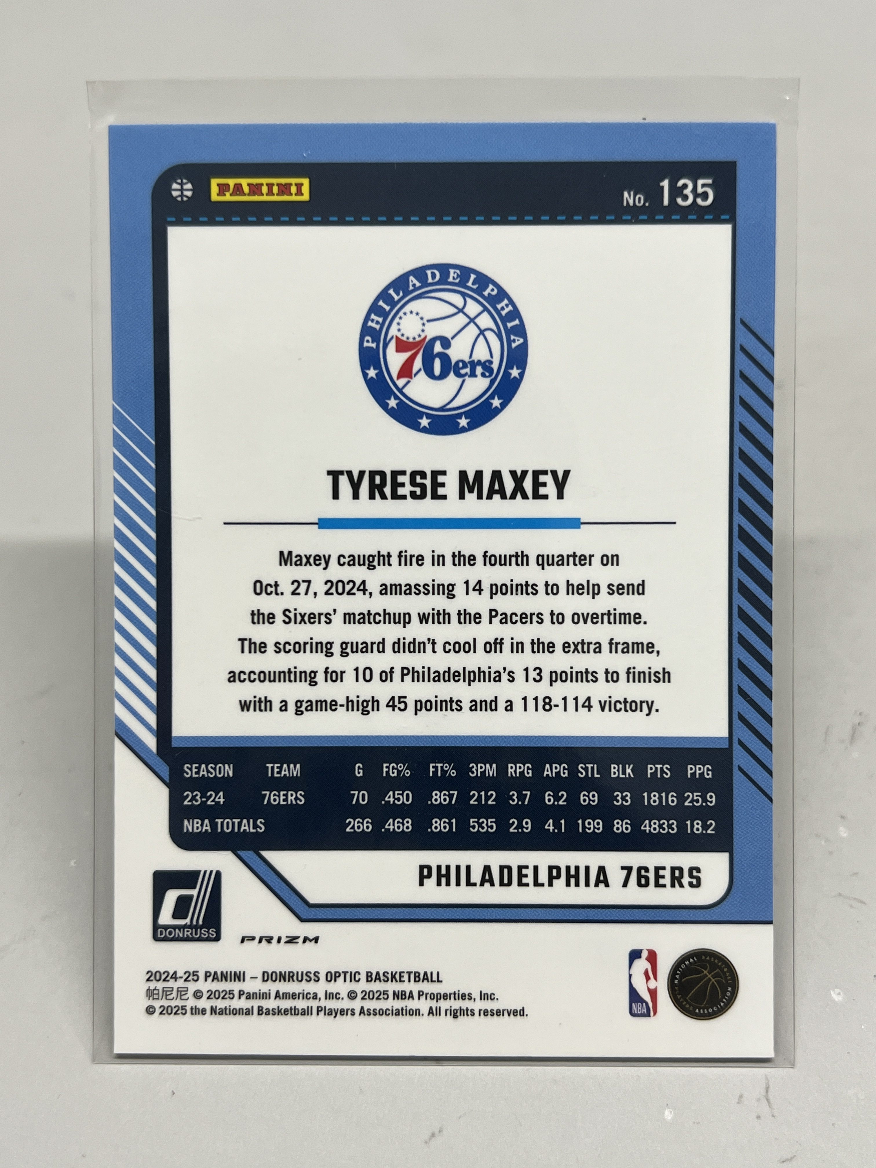 2024-25 Panini Donruss Tyrese Maxey 【挂机拍卖】帕尼尼 杜蕾斯 泰里斯·马克西 疯狂马克西 银折 76人 #135 收藏 凑套 卡品如图
