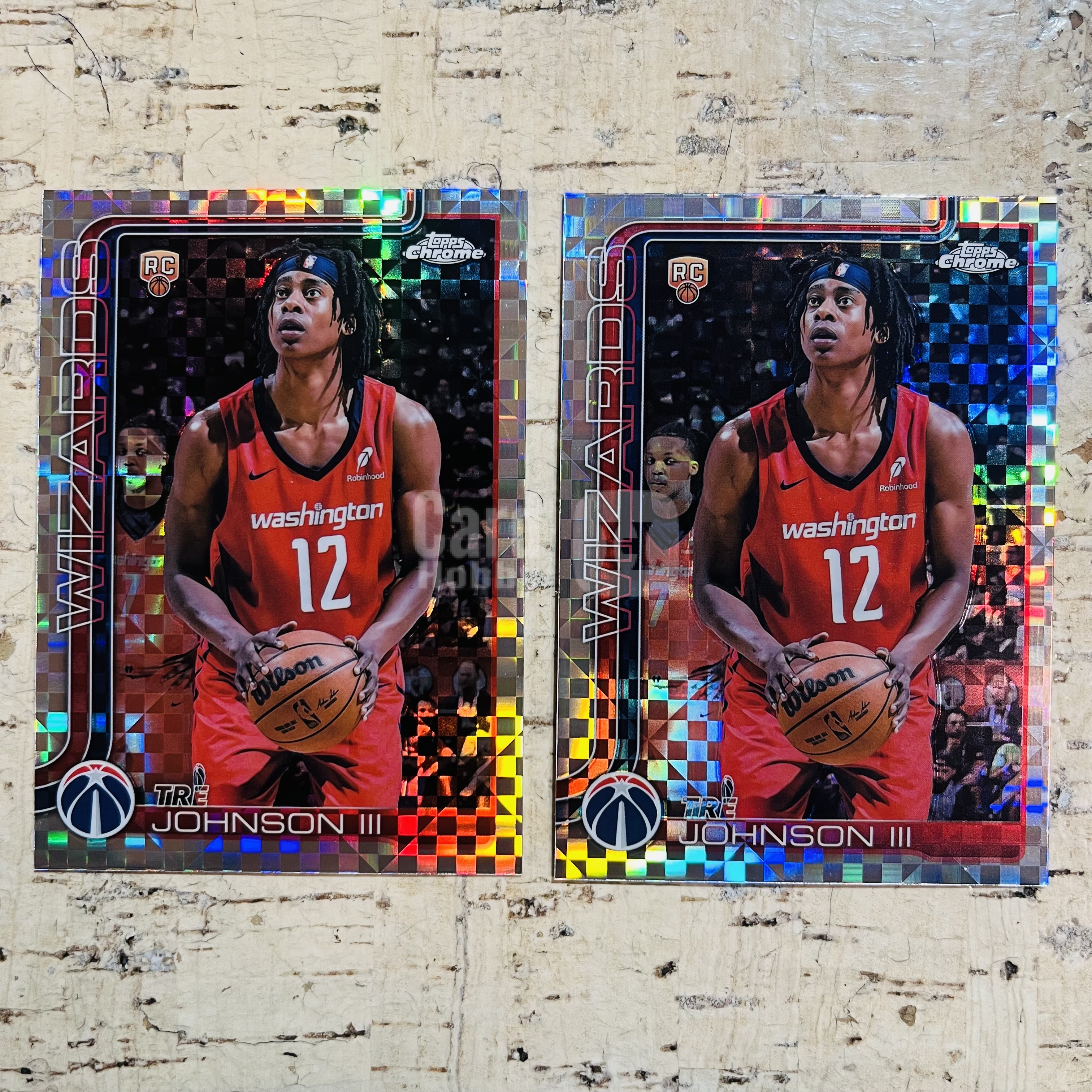 2025-26 Topps Chrome Tre Johnson RC 新秀 奇才 特雷 约翰逊 银棋盘折 格子折 2张打包 第1组 可兑换蓝X折 稀有折射 凑彩虹必备【小卡迷拍卖 可累积半年】