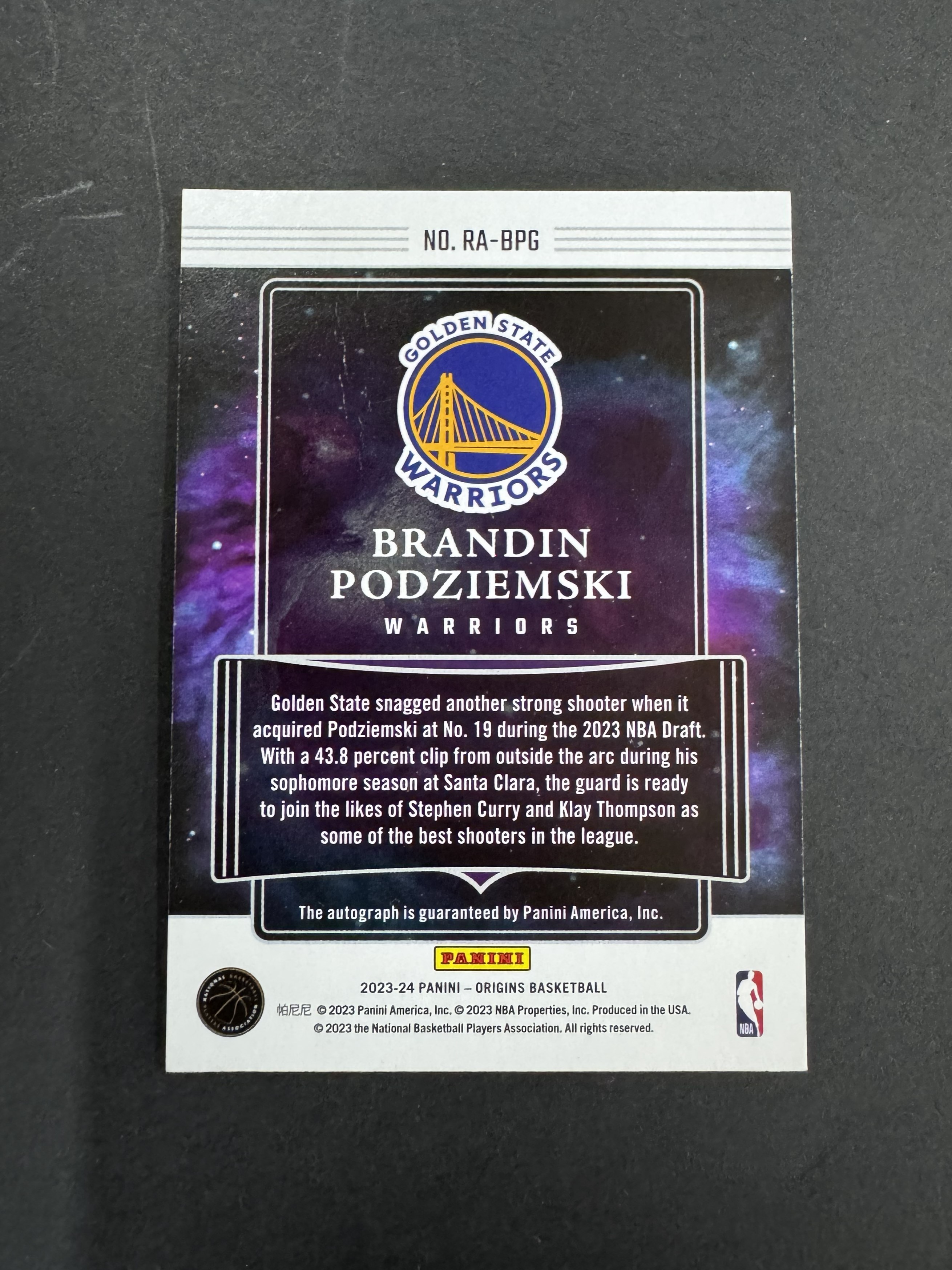 2023-24 Panini Origins Brandin Podziemski 波杰姆斯基 新秀 rc 卡签 10/18编