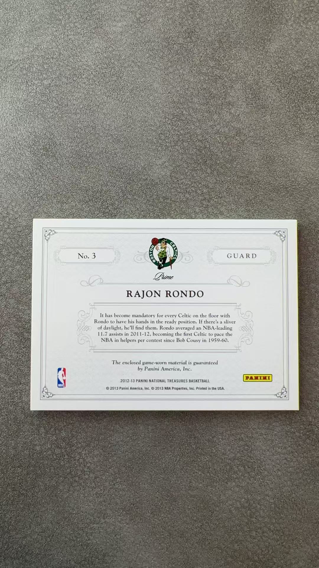 6709【330球星卡实体店代卖】2012-13 帕尼尼 国宝 拉简 朗多 隆多 Rajon Rondo 凯尔特人 COLOSSAL 球衣PATCH 19/25编 落场 仅顺丰寄付(UK23)