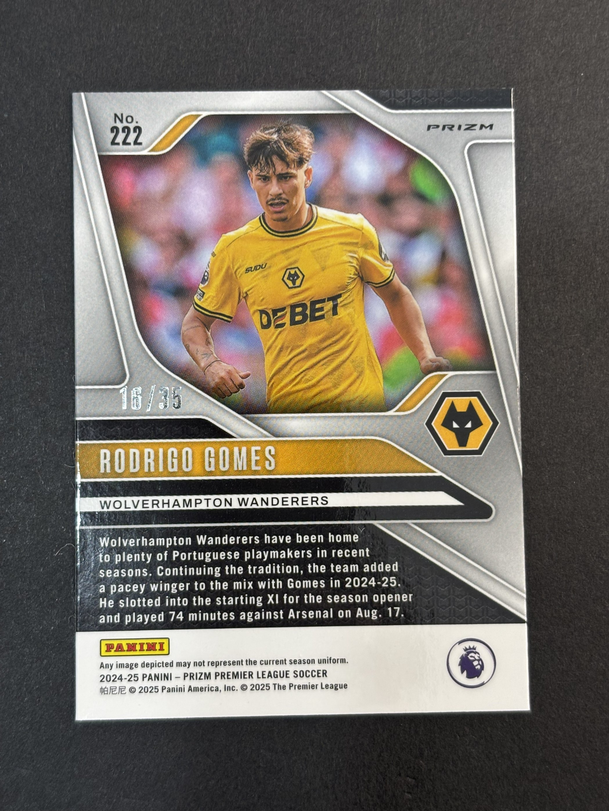 2025 Panini Prizm Rodrigo Gomes RC 罗德里戈 戈麦斯 35编 低编 新秀 狼队 英超 陈大队