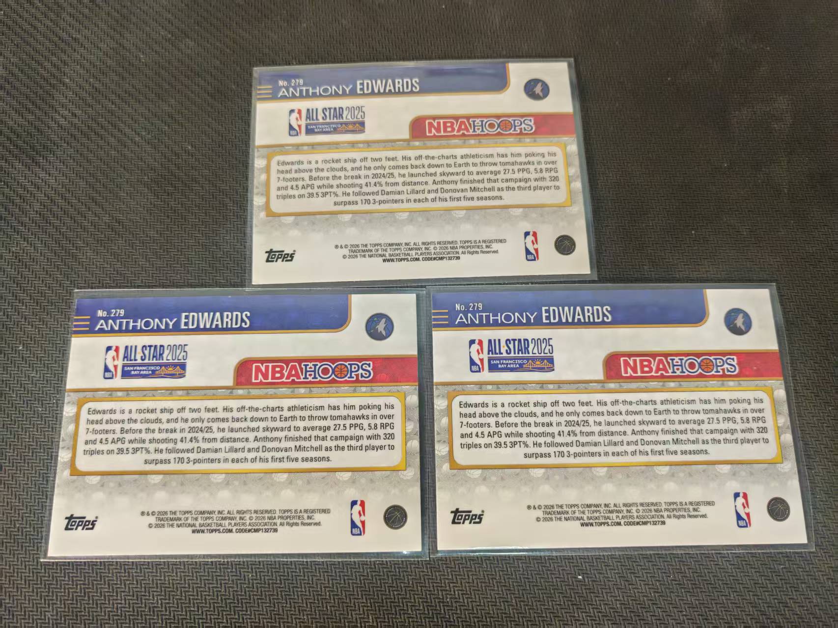 「钢炮拍卖」2026 TOPPS NBA hoops Anthony Edwards 安东尼 爱德华兹 华子 全明星 森林狼 银折 横版 折射 lot 打包 不保卡品 收藏必备 G