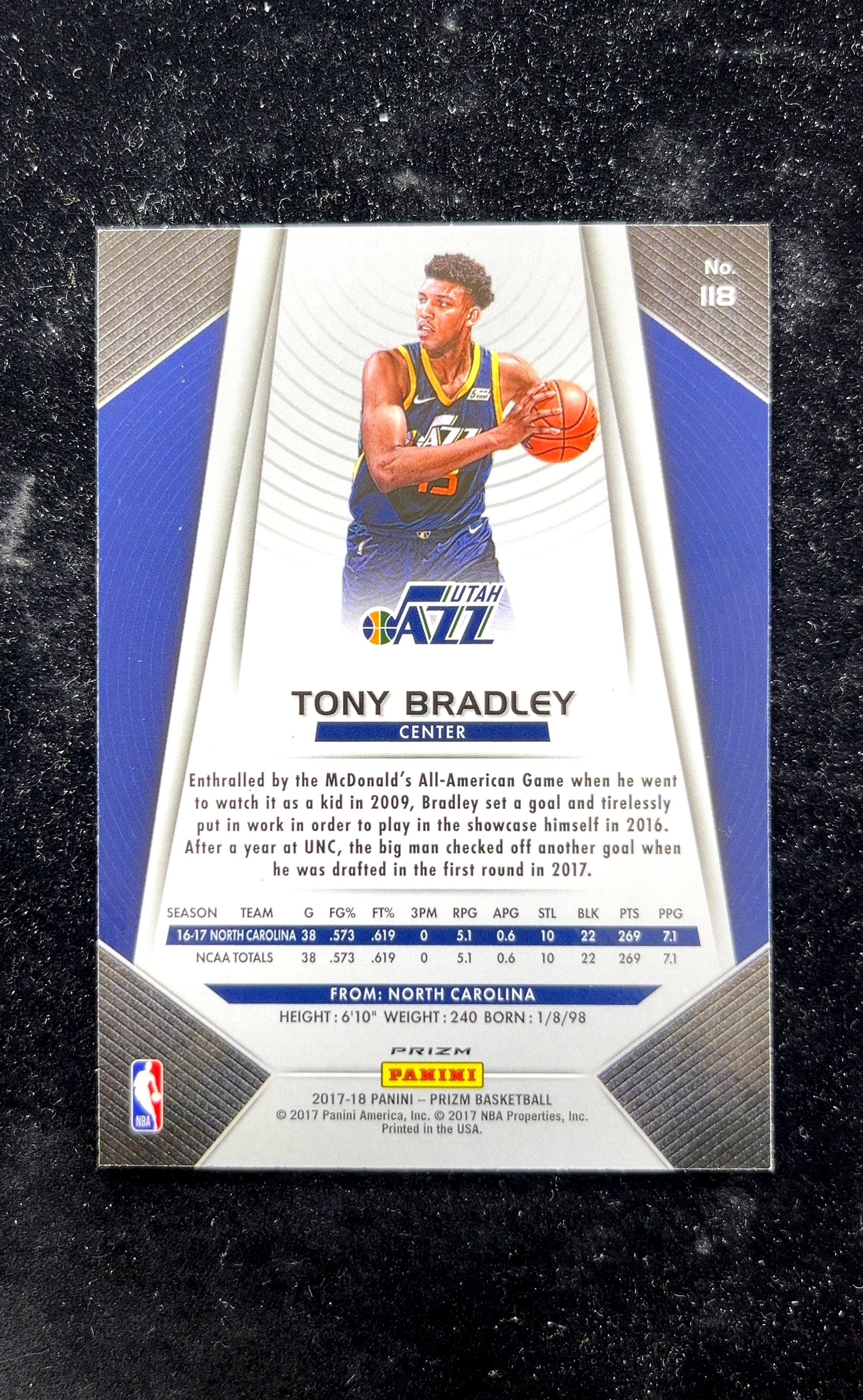 【小白1%代卖】2017 Panini Prizm Rookie 新秀 Tony Bradley 托尼·布拉德利 银折 折射 新秀 RC 卡品如图 高价值 #118 Jazz 爵士 0626