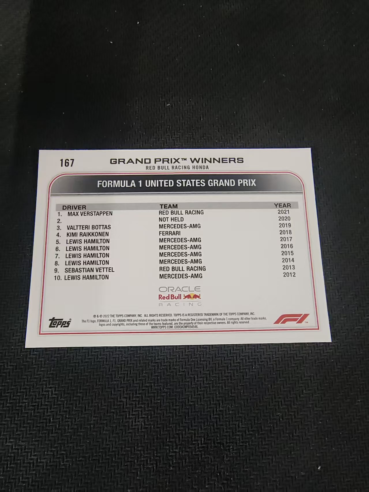 【汽水拍卖】2022 Topps Chrome F1 Max Verstappen 维斯塔潘 红牛 黑白棋盘 划痕 边角瑕疵 #167