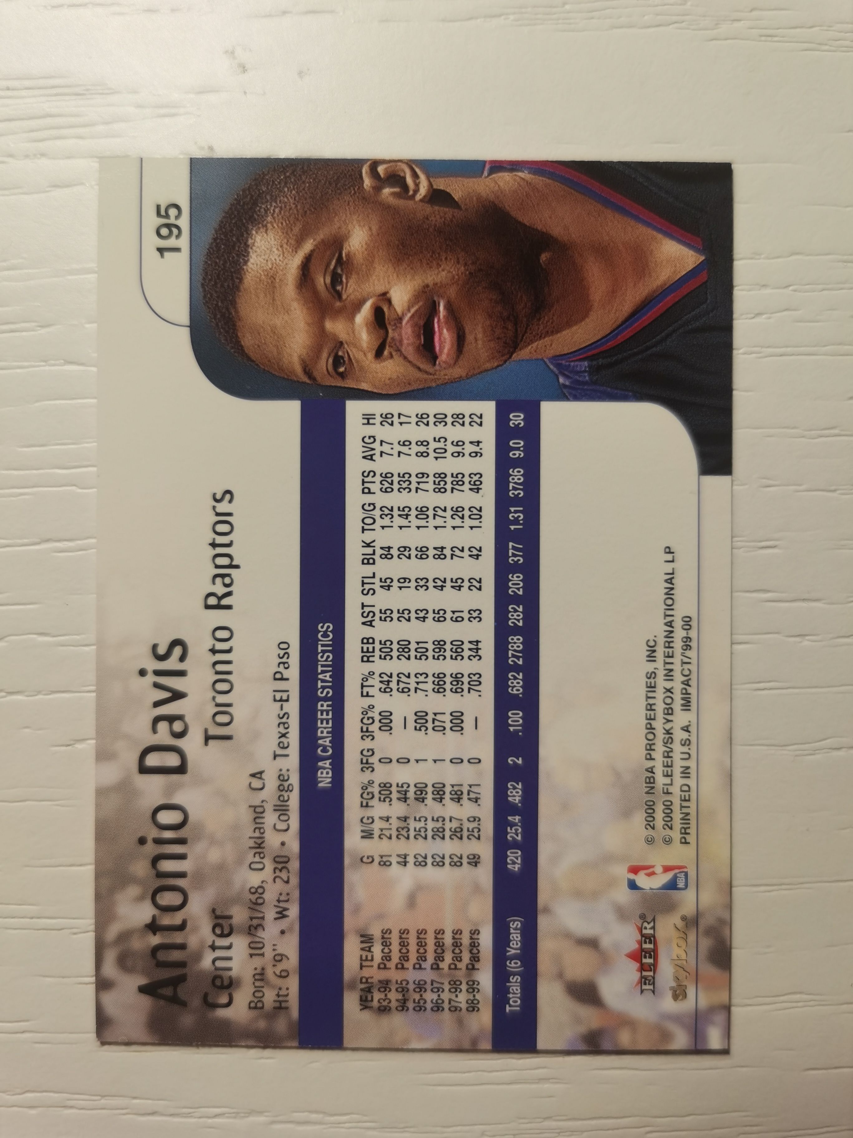 1999-00 Fleer Impact Antonio Davis 1999-2000 安东尼-戴维斯 Fleer Skybox Impact 猛龙 硬通货 极具收藏价值