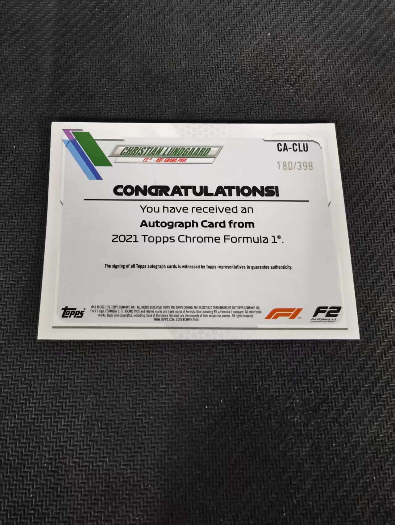 【汽水拍卖】2021 Topps Chrome F1 Christian Lundgaard 克里斯蒂安 伦德加德 银折 签字 398编 边角瑕疵