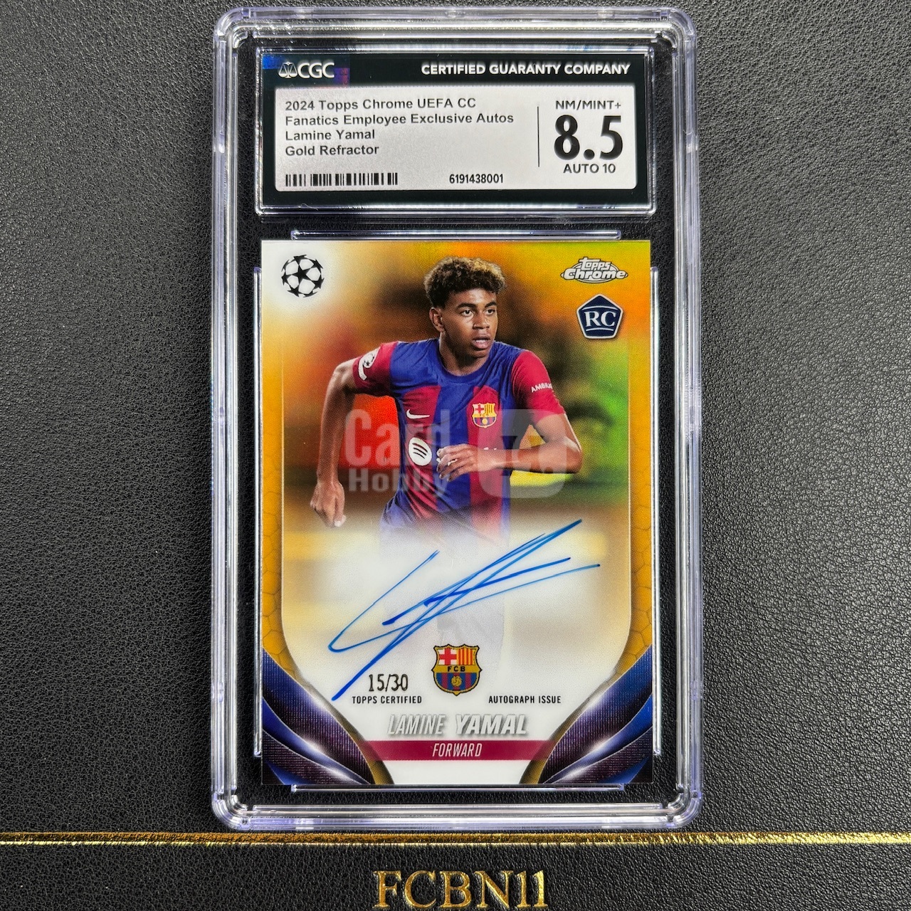 【FCB拍卖】2024 TOPPS CHROME EMPLOYEE LAMINE YAMAL 亚马尔 30编 RC 新秀 卡签 正金折 签字 15/30 CGC8.5 西班牙 巴萨 员工版内部卡 欧冠版权｛尼霜78｝FCBN11代理拍卖W