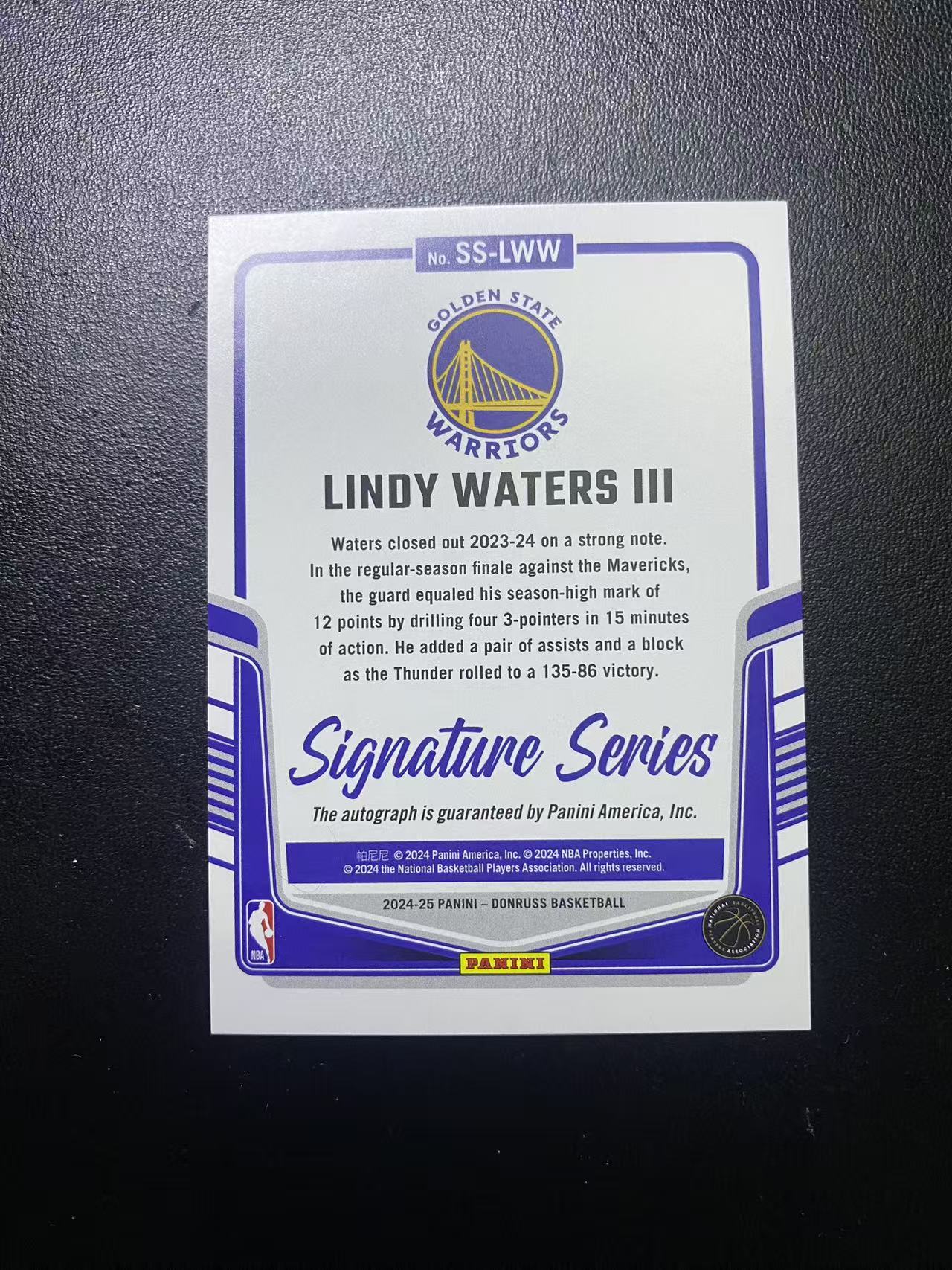 2024-25 Panini Donruss Lindy Waters III 勇士 林迪 沃特斯三世 折射 银折 签字 卡品如图 值得收藏 dm