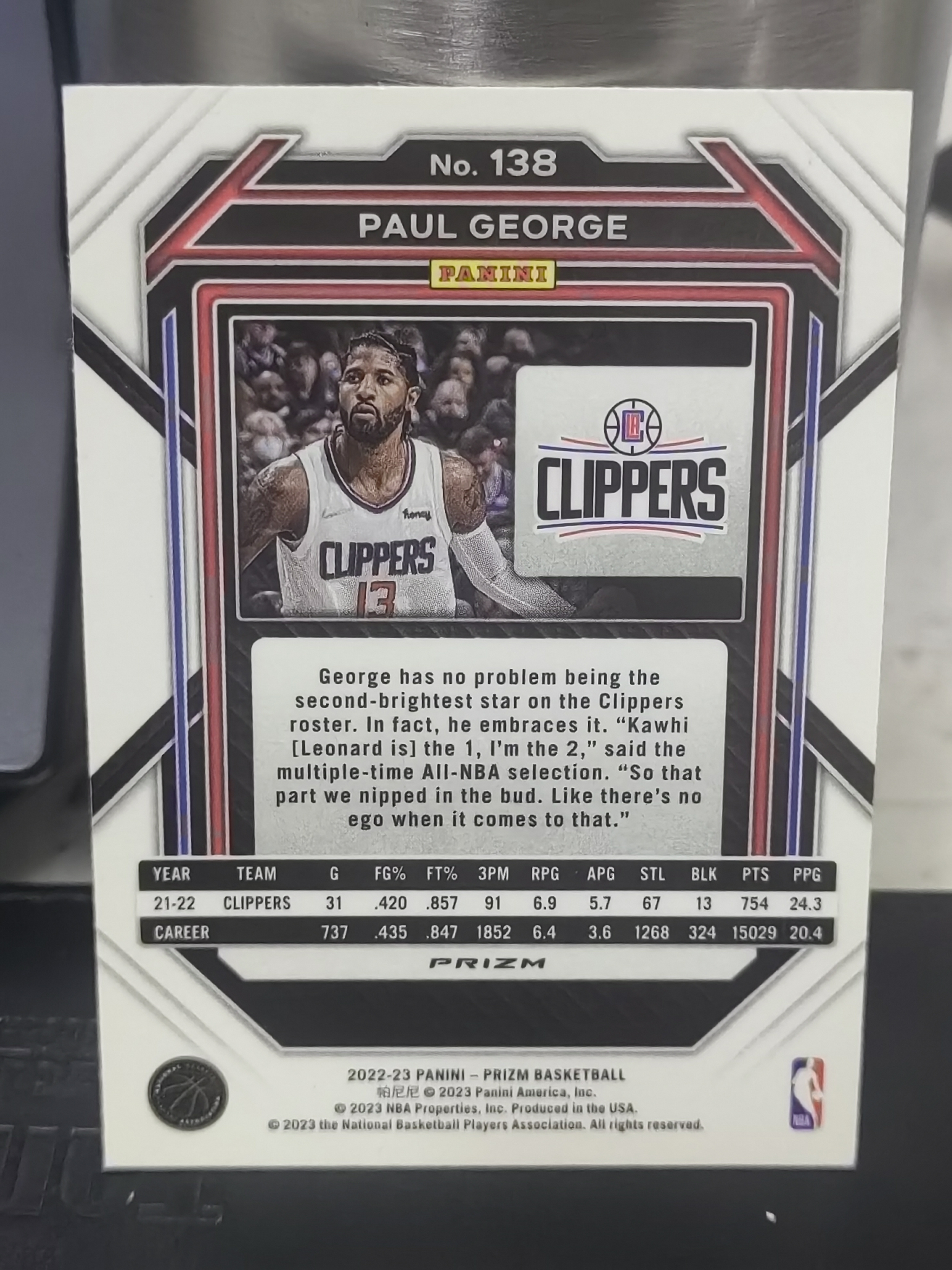 2022-23 Panini Prizm Paul George PZ hyper折 保罗 乔治 快船 篮 白边白角 不保卡品 卡品如图