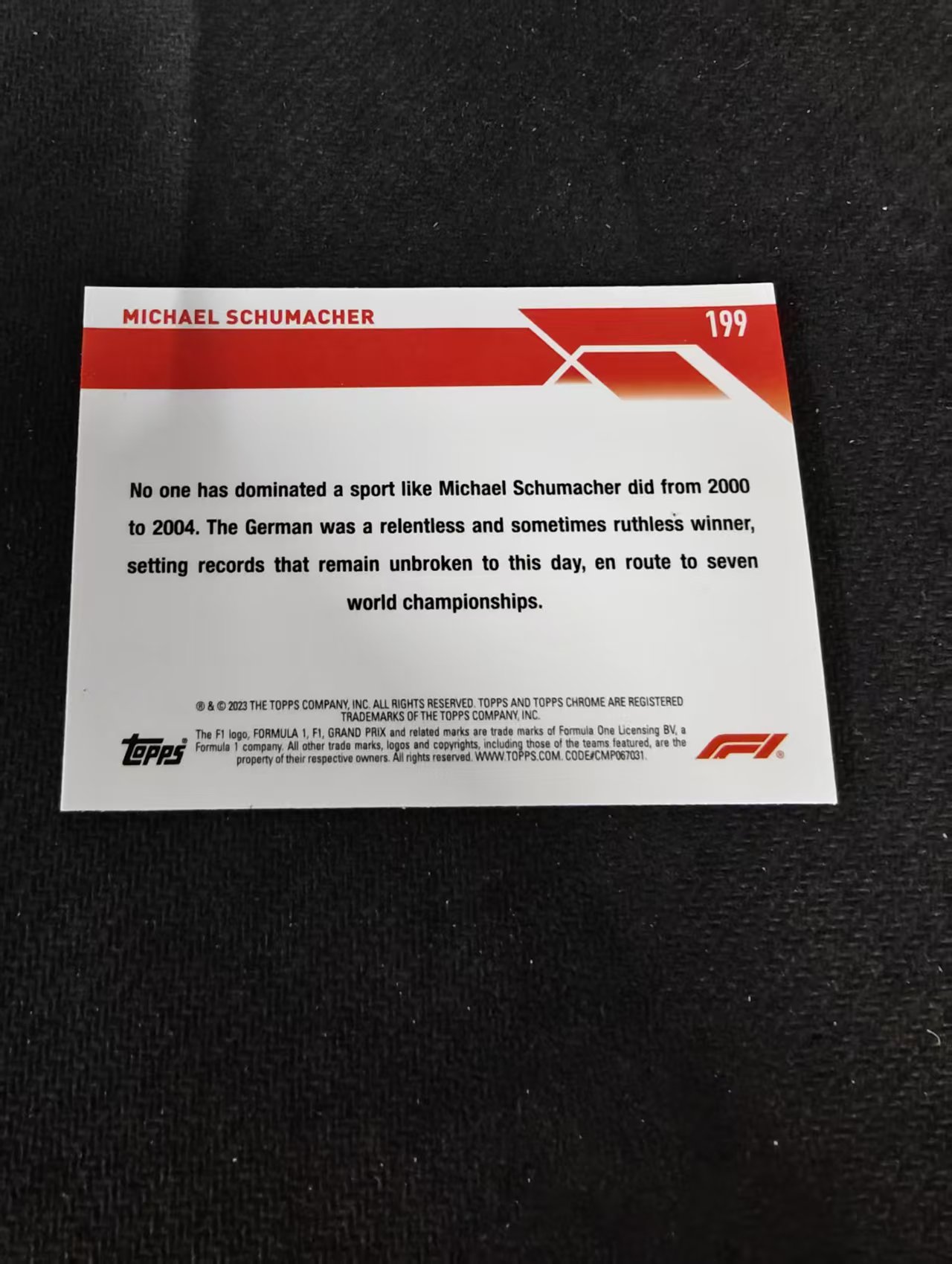 2023 Topps Chrome Michael Schumacher 方程式赛车 法拉利 车队 迈克尔 舒马赫 F1 划痕 边角瑕疵 #199