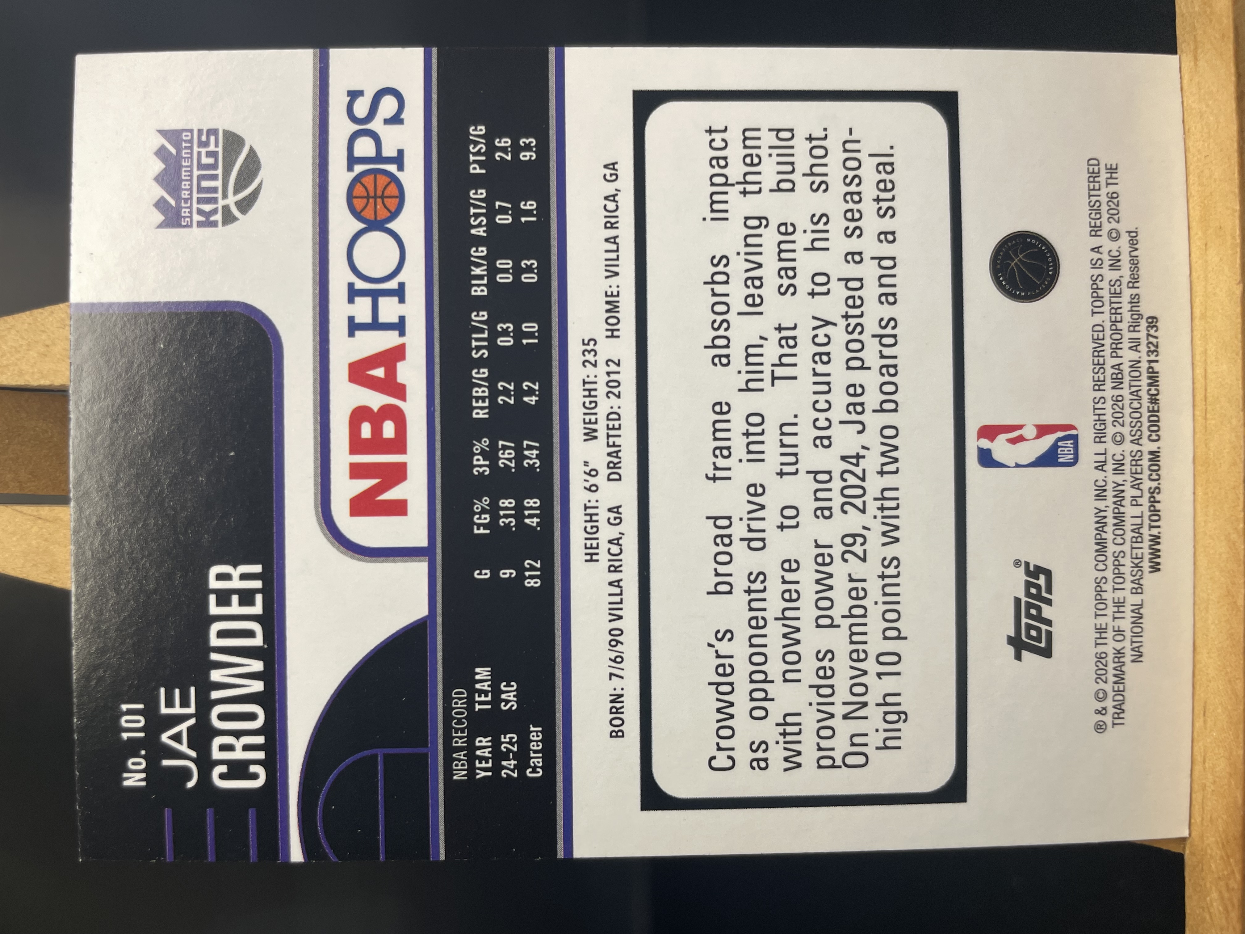 (A9) 2026 TOPPS NBAHOOPS 折射 杰 克劳德 国王 近期大热球星 收藏凑套必备 卡品如图 !!!