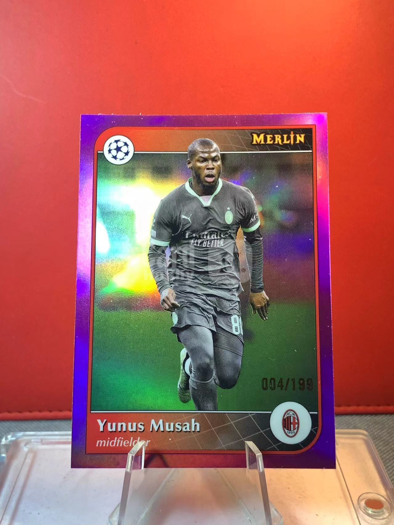 (詹叔代拍)2025 Topps Merlin chrome Yunus Musah 穆萨 AC米兰 梅林 欧冠 粉折 004/199编 卡品如图 顺丰寄付 泰山