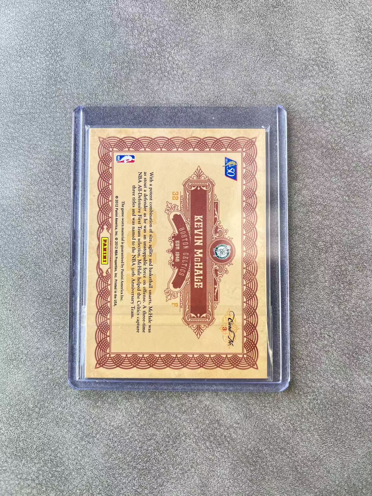 6614【330球星卡实体店代卖】panini 11-12 金砖 凯文麦克海尔(Kevin McHale)球衣实物 落场 Jersey 68/99编 仅顺丰寄付 (UK23)