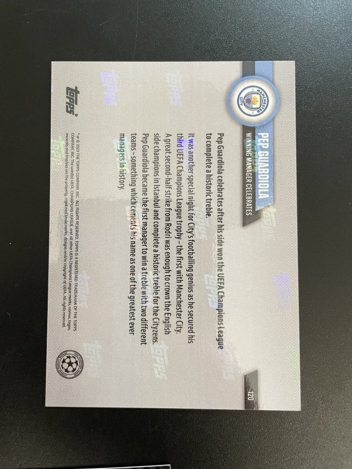 2023 Topps now Pep Guardiola 【hellfire拍卖】topps now系列 曼城 西班牙 瓜迪奥拉 三冠王梦幻赛季 赛后捧杯时刻