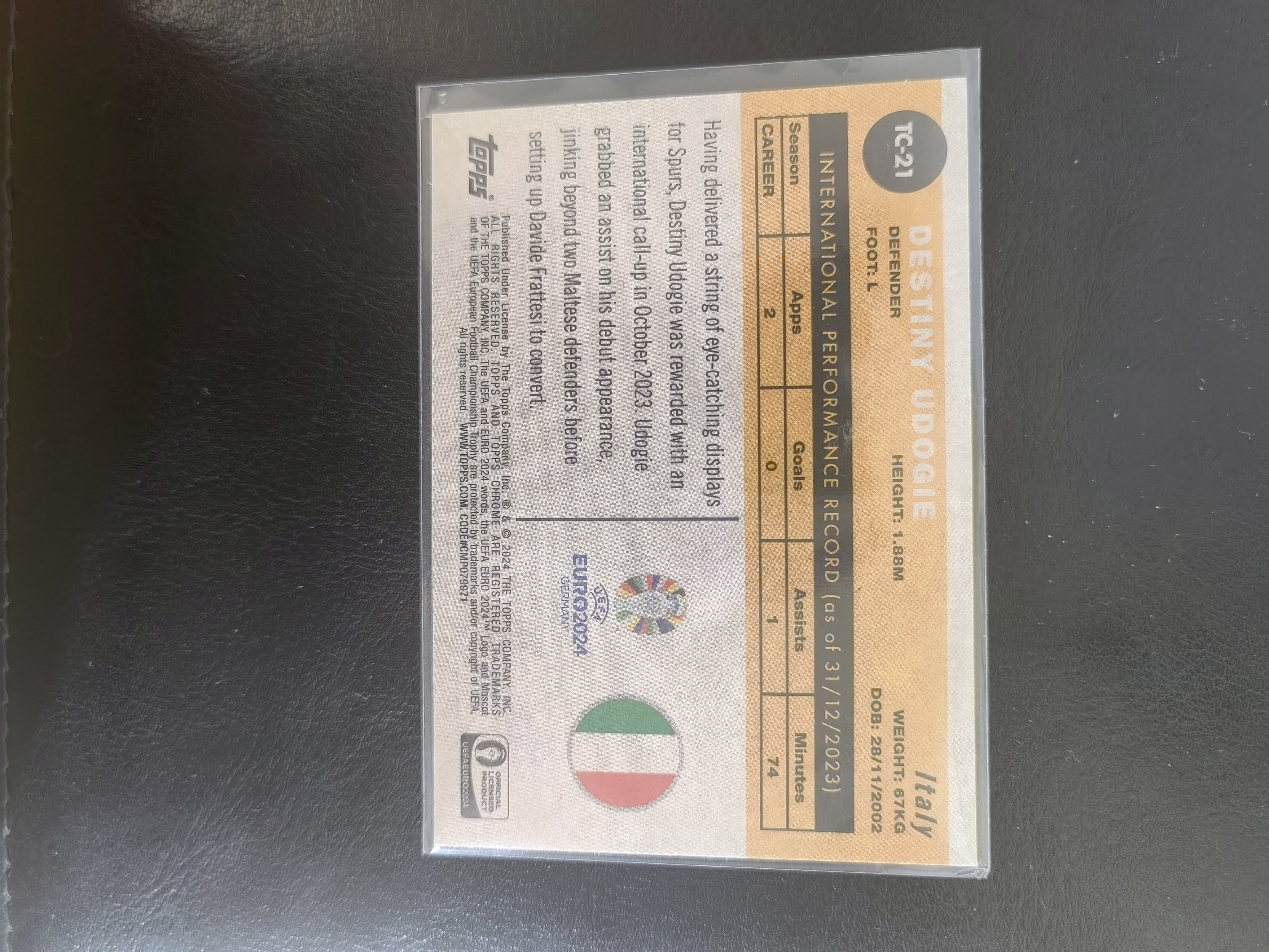 2024 Topps Topps Chrome Destiny Udogie 欧洲杯 德斯蒂尼·乌多吉 国家队首秀 银折 特卡 意大利 乌迪内斯 托特纳姆热刺 足球 不保卡品 卡品如图