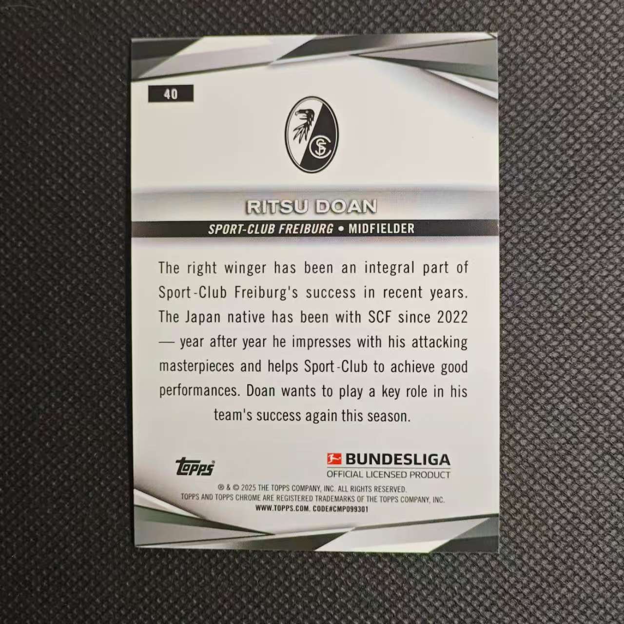 2025 Topps Chrome Ritsu Doan 团长#40德甲 弗莱堡 日本 堂安律 黄熔岩折 折射 /75编 不保卡品细节看图