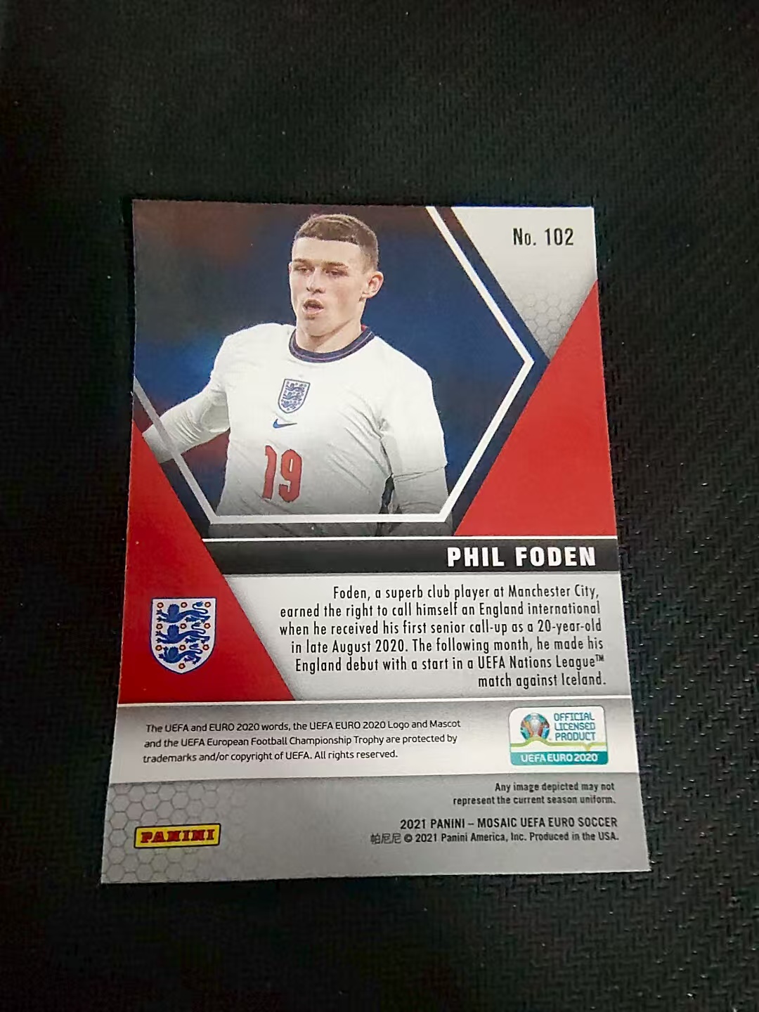 【可合并,不累计】2021 Panini Mosaic Euro Phil Foden 欧洲杯 马赛克 英格兰 曼城 菲尔福登 划痕 边角瑕疵 #102
