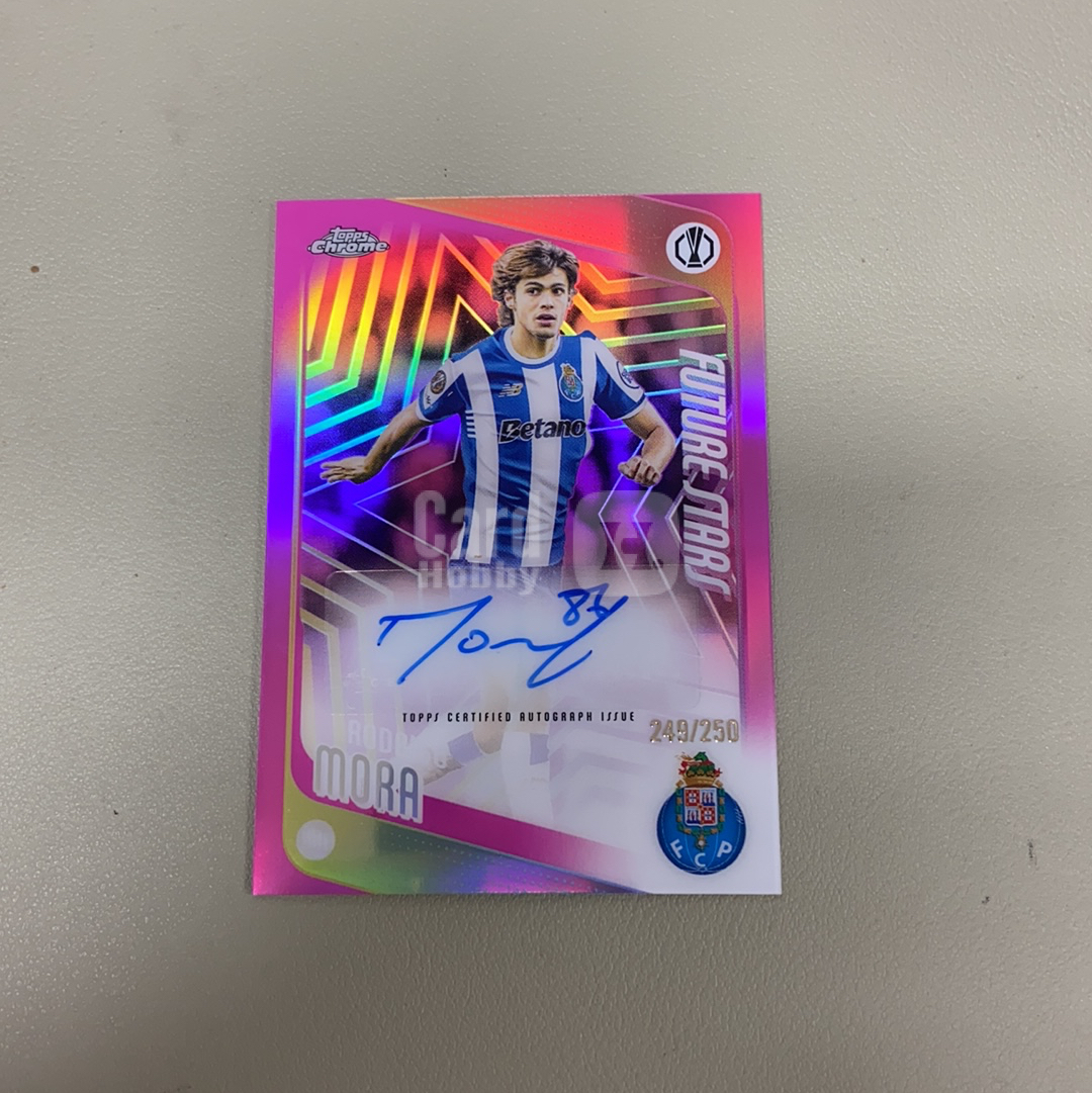 【小牛代拍】2026 Topps Chrome Rodrigo Mora 欧冠 TC 波尔图 罗德里戈 莫拉 葡萄牙 首张 折射 未来之星 签字 粉折 249/250编 卡品如图(一哥)