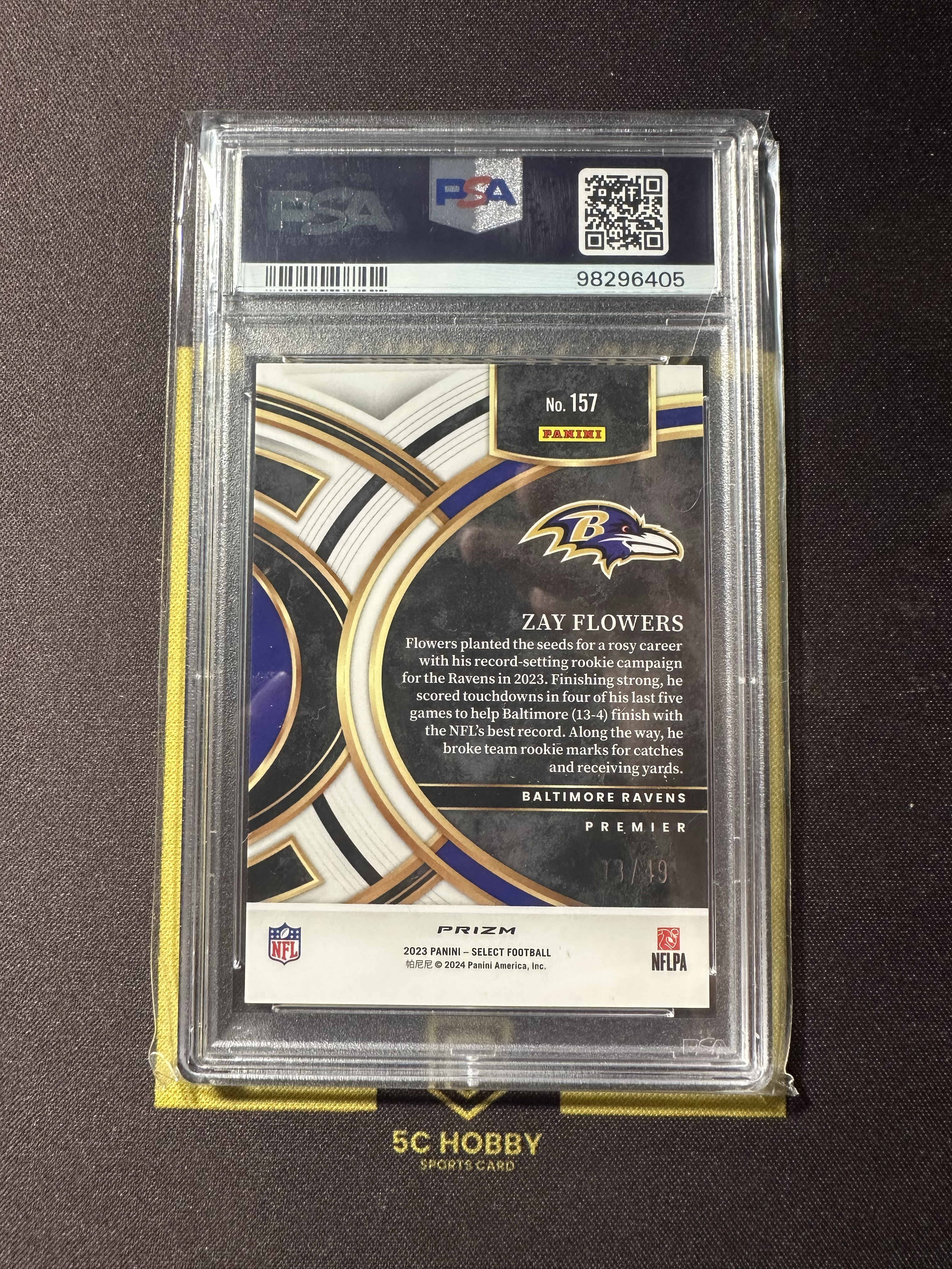 2023 Panini Select Zay Flowers RC 【主演出卡】乌鸦队 超级新人 小花 Flowers NEON GREEN PRIZM #157 PSA10