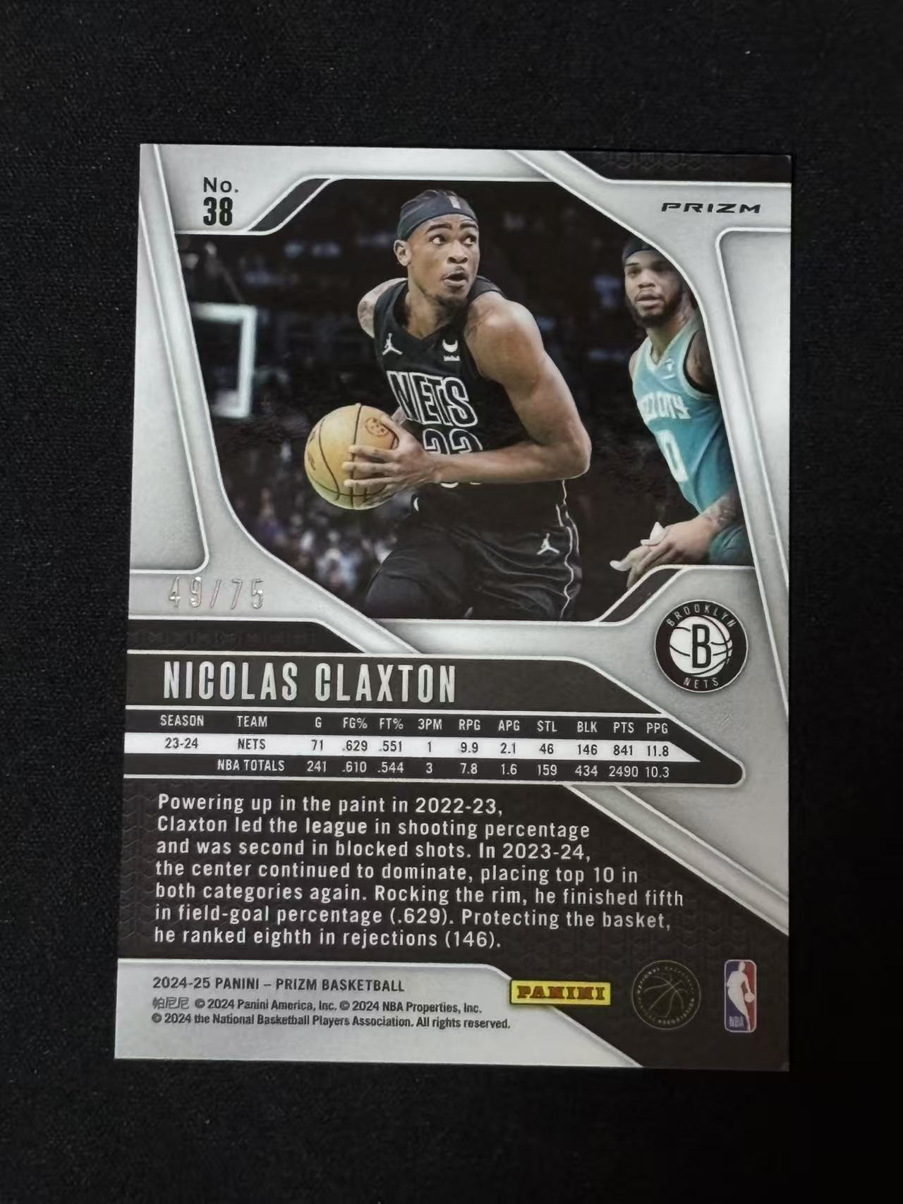 2024-25 Panini prizm Nicolas Claxton 【磊子球星卡】 篮网 尼古拉斯 克拉克斯顿 PZ 红格子折 折射 75编 瑕疵见图