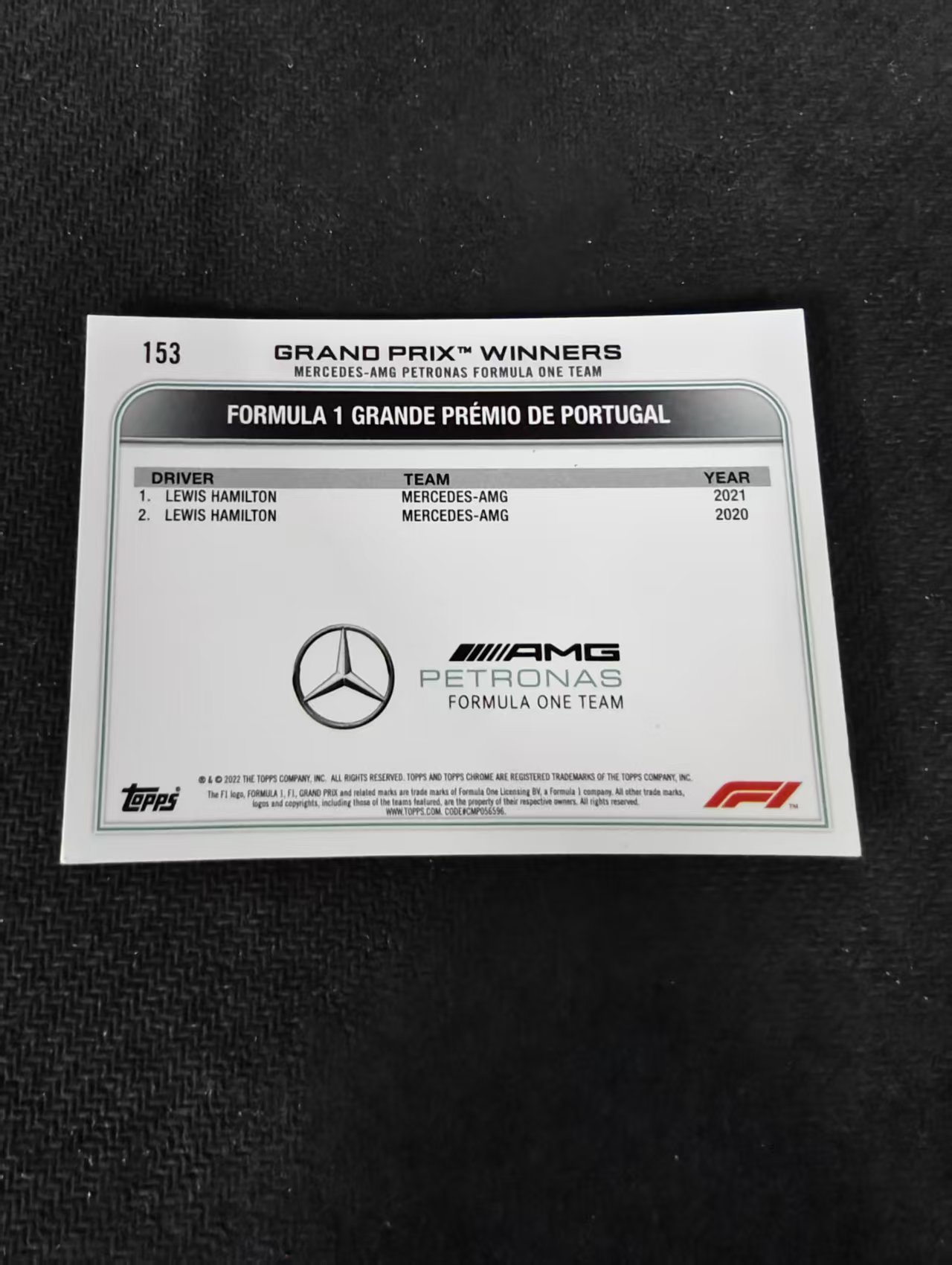 2022 Topps Chrome F1 Lewis Hamilton 刘易斯 汉密尔顿 AMG梅赛德斯奔驰 划痕 边角瑕疵 #153