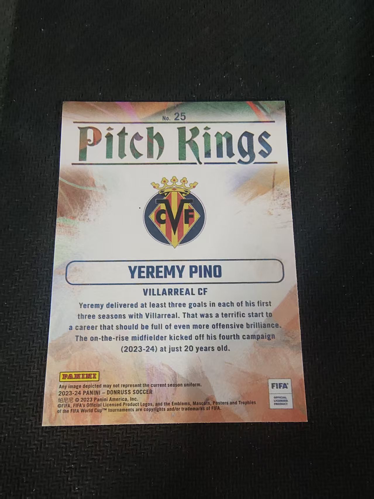 【可合并,不累计】2023-24 Panini Donruss Yeremy Pino 比利亚雷亚尔 皮诺 油画 特卡 杜蕾斯 FIFA 划痕 边角瑕疵 #25