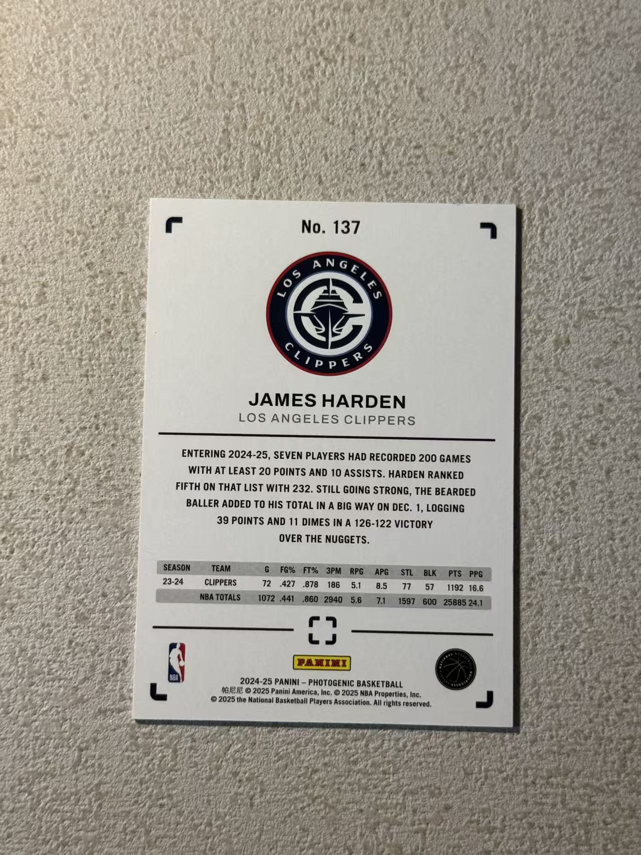 2024-25 Panini Photogenic James Harden 上镜 快船 詹姆斯 哈登 base 经典选图 已绝版 收藏必备