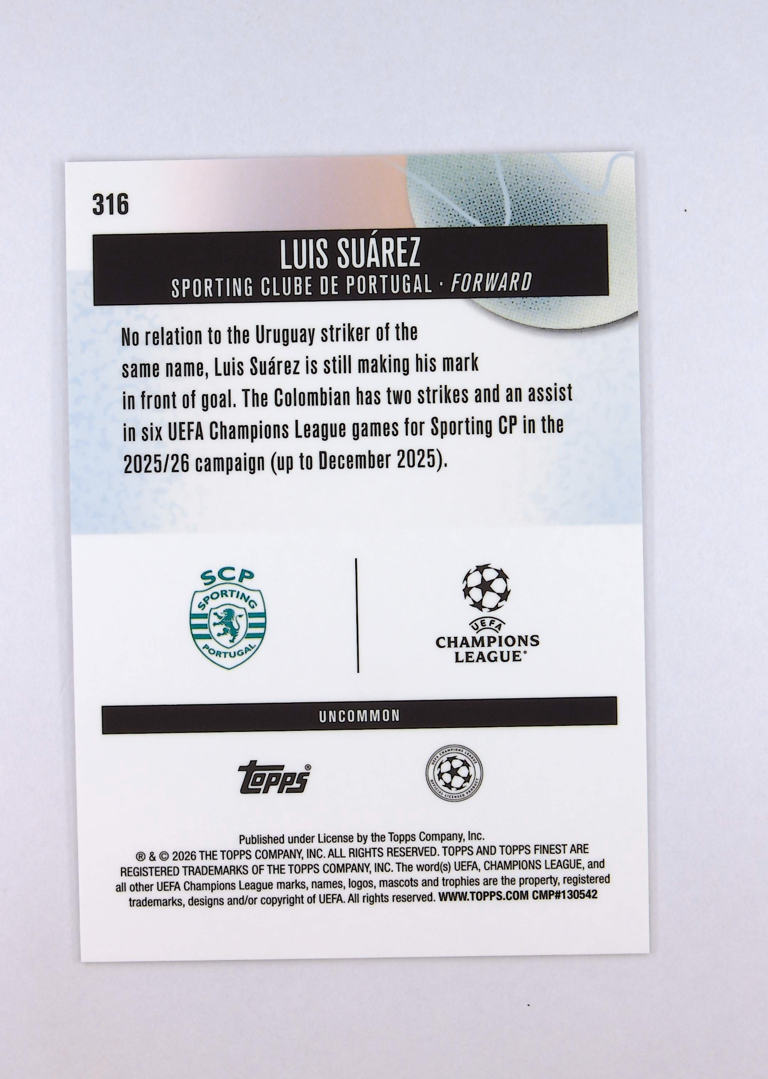 【鲨鱼代卖】 2026 Topps Finest Luis Suarez 路易斯 苏亚雷斯 里斯本竞技 欧冠 99编 紫棋盘折 默认微瑕 SY4310