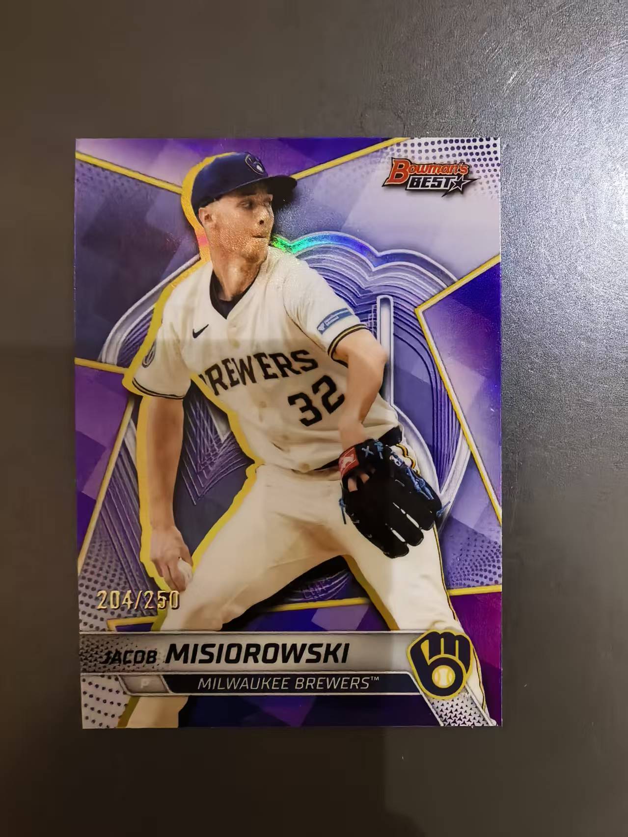 2025 Topps Bowmans Best Jacob Misiorowski MLB 大联盟 密尔沃基酿酒人 新秀投手 雅各布 米西奥罗夫斯基 长颈鹿 /250编 紫折 卡品如图 凑套收藏