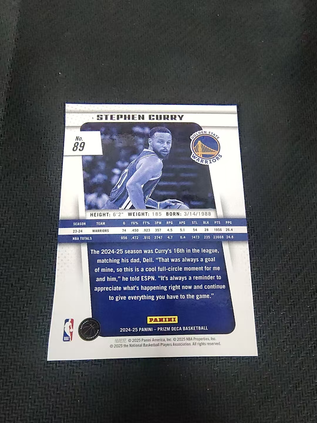 【可合并,不累计】2024-25 Panini Prizm Deca Stephen Curry 复刻PZ 斯蒂芬 库里 小学生 萌神 划痕 边角瑕疵 #89