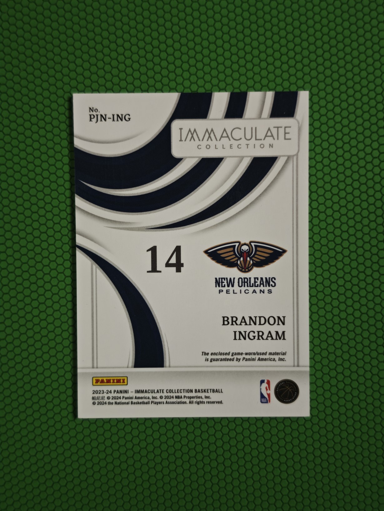 2023-24 Panini Immaculate Brandon Ingram 鹈鹕 猛龙 布兰登英格拉姆 莺歌 背号NP 10/14编双色Patch 非镜面 专收凑套必备 瑕疵如图介意勿拍