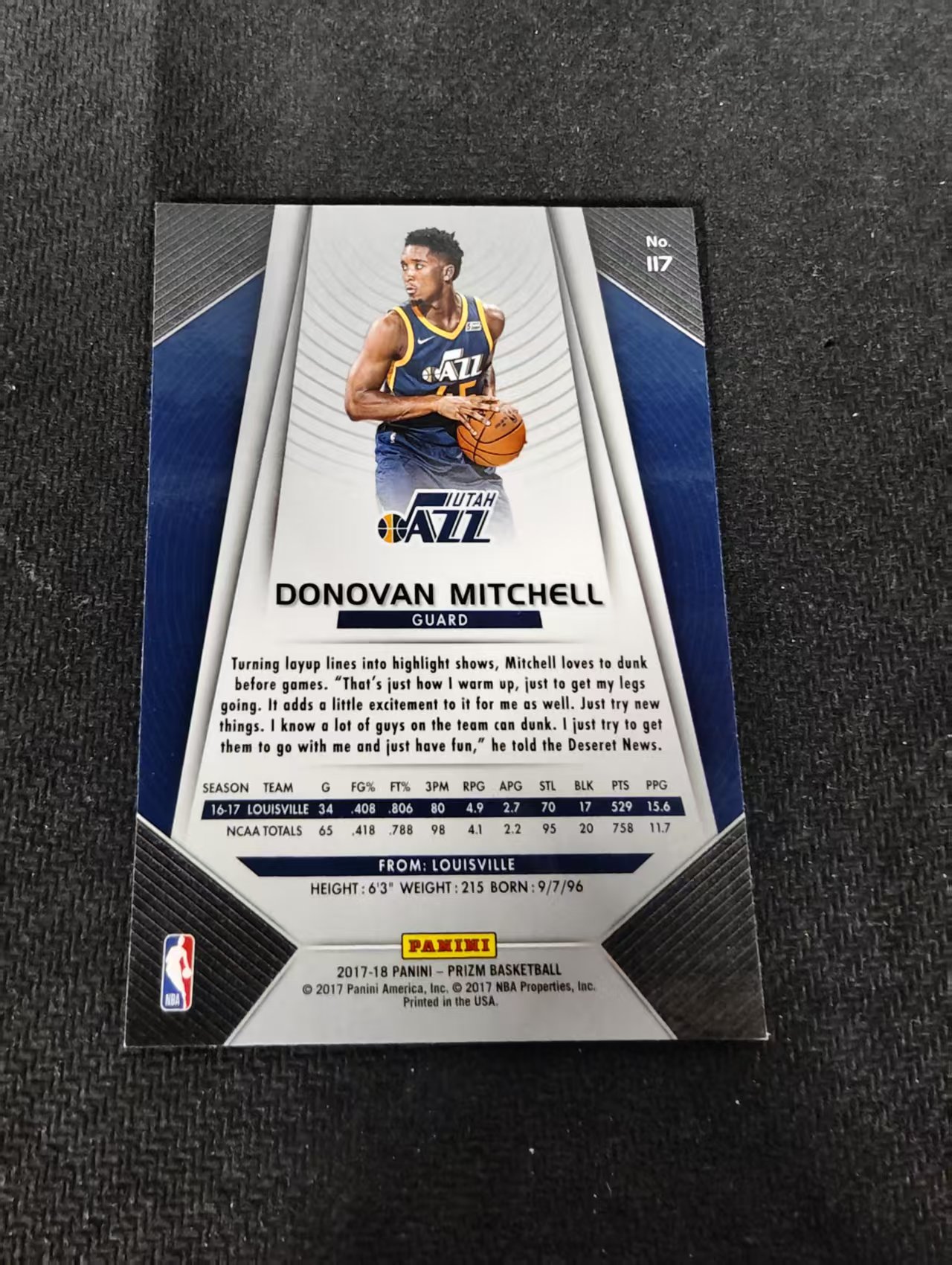 【可合并,不累计】2017-18 Panini Prizm Donovan Mitchell 多诺万 米切尔 爵士 新秀 RC pz 划痕 边角瑕疵 #117
