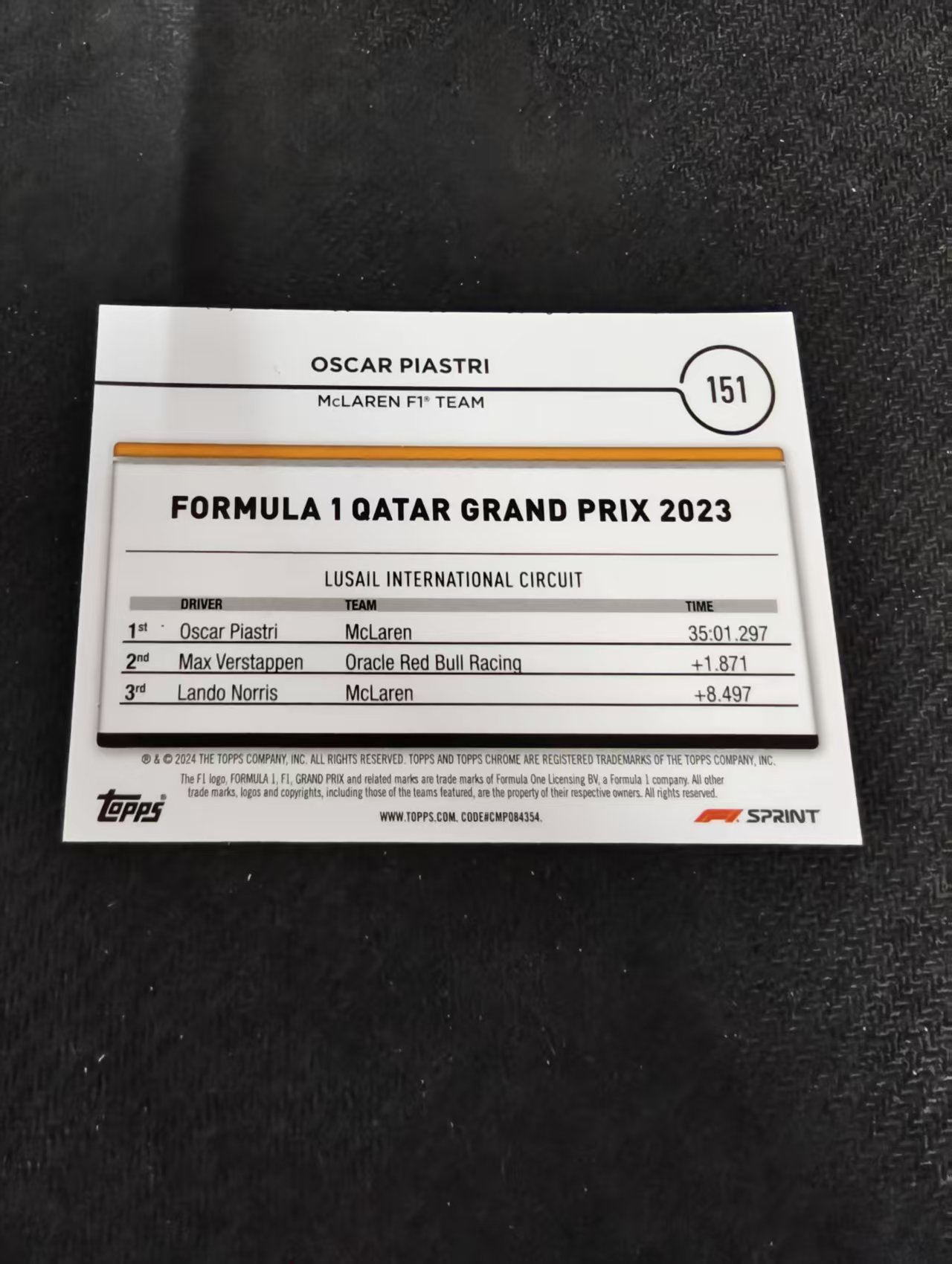 2024 Topps Chrome F1 Oscar Piastri 方程式赛车 奥斯卡 皮亚斯特里 迈凯伦车队 划痕 边角瑕疵 #151