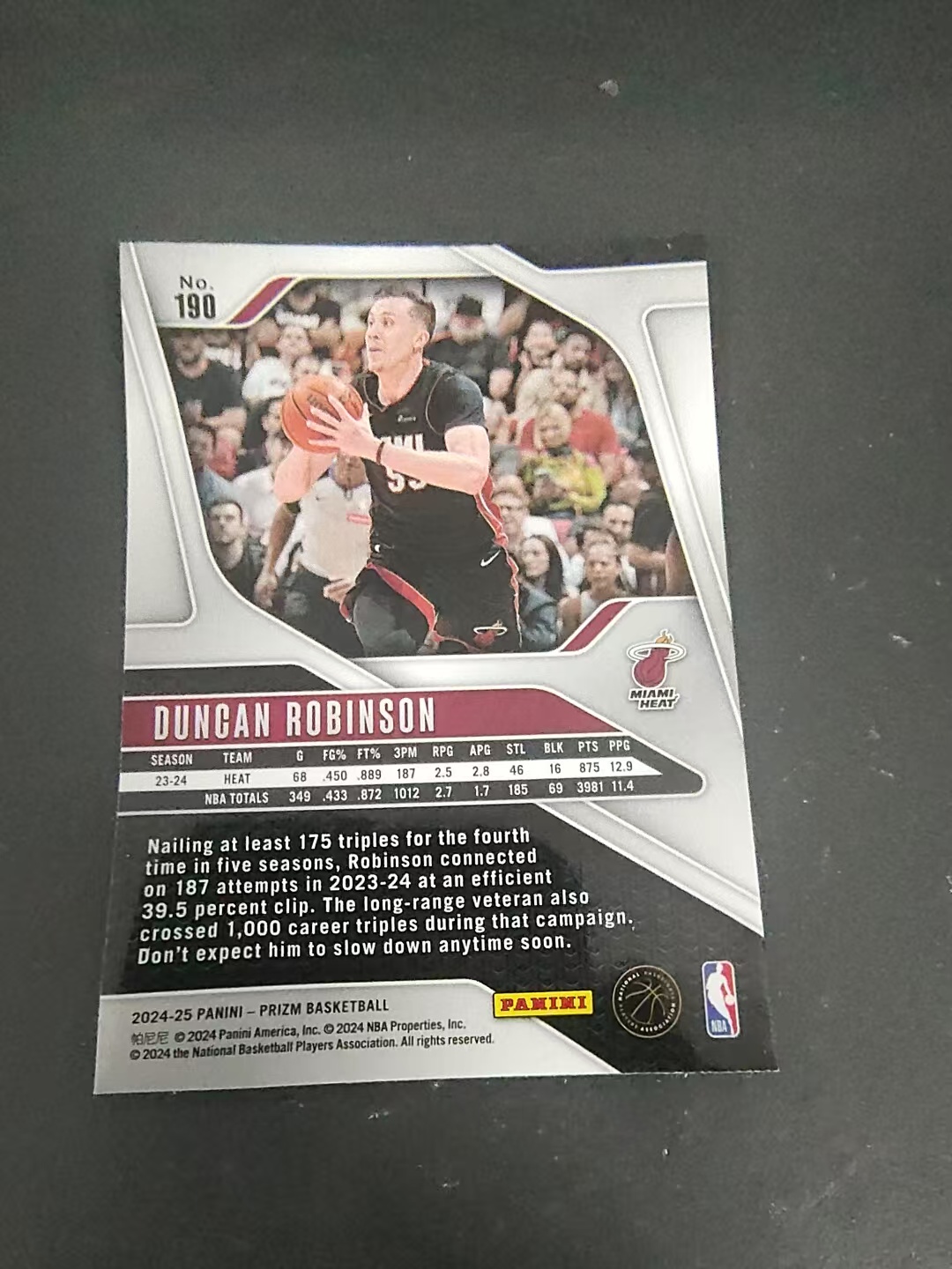 【可合并,不累计】2024-25 Panini Prizm Duncan Robinson 热火 邓肯 罗宾逊 PZ 划痕 边角瑕疵 #190