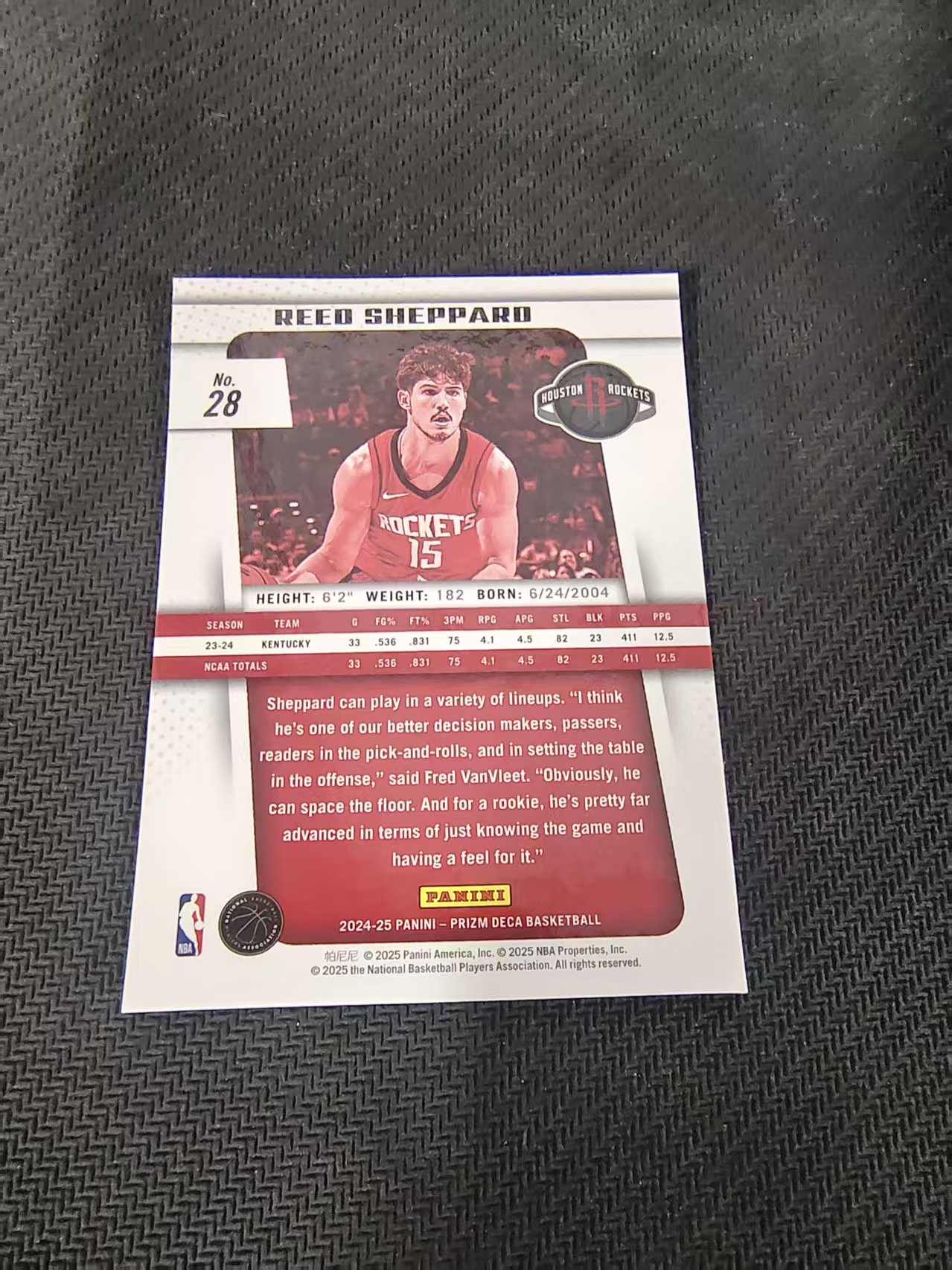 【可合并,不累计】2024-25 Panini Prizm Reed Sheppard DECA 火箭 新秀 里德 谢泼德 RC PZ 划痕 边角瑕疵 #28