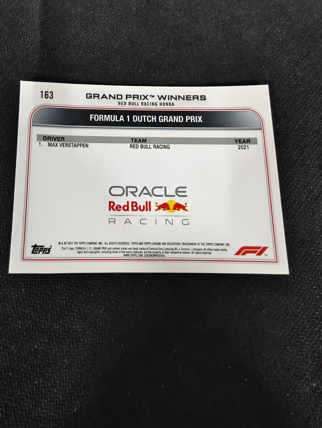 2022 Topps Chrome F1 Max Verstappen 维斯塔潘 红牛 划痕 边角瑕疵 #163