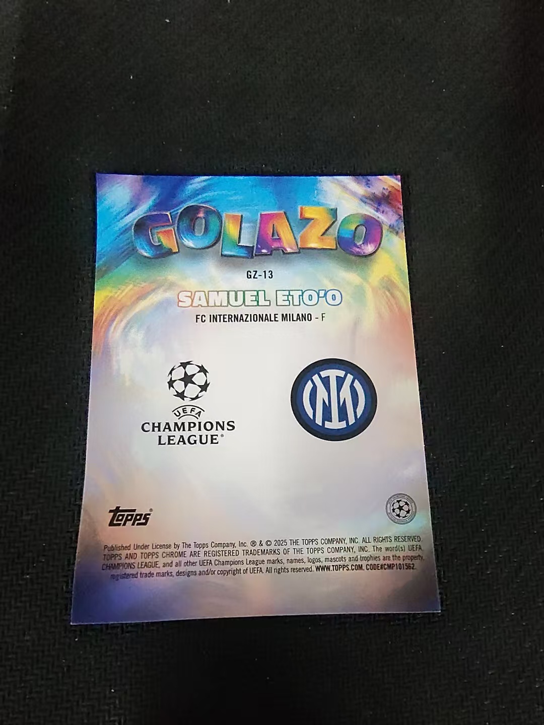 【可合并,不累计】2025 Topps Chrome Samuel Eto'o 埃托奥 猎豹 国际米兰 巴萨 GOLAZO进球特卡 欧冠 银折 划痕 边角瑕疵 #13