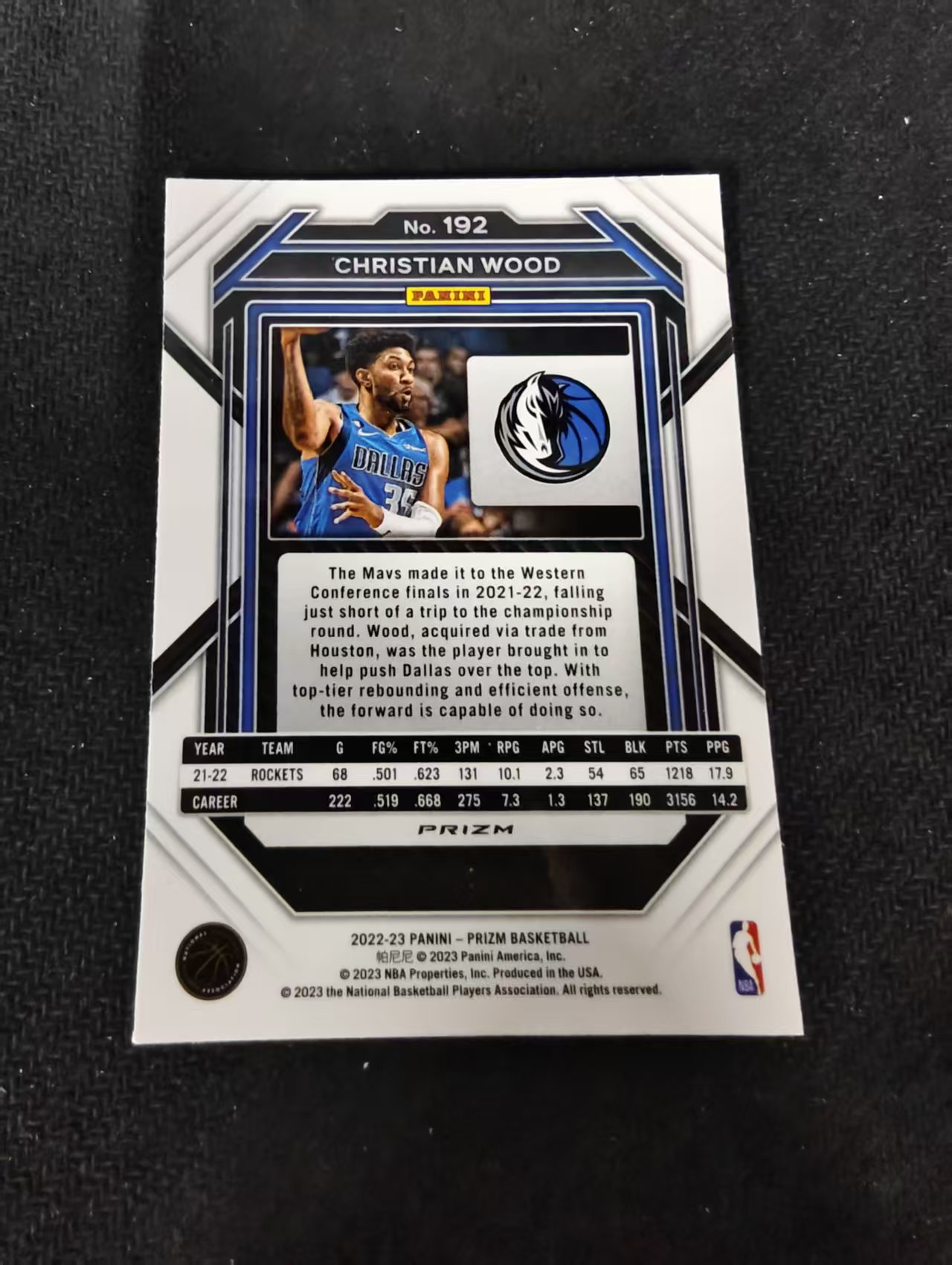 2022-23 Panini Prizm Christian Wood 克里斯蒂安 伍德 独行侠 红波纹 PZ 划痕 边角瑕疵 #192