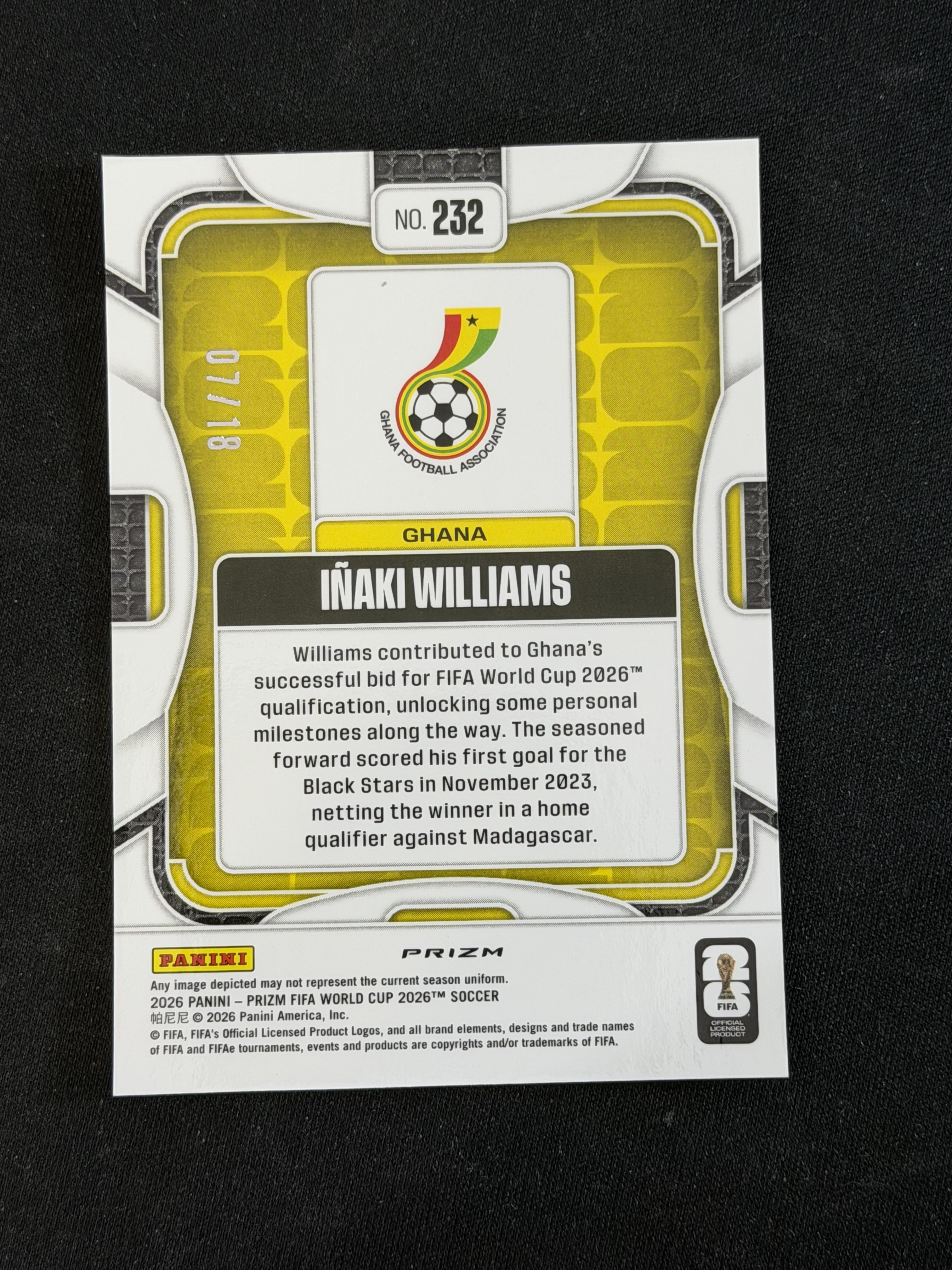 2026 Panini Prizm World Cup inaki williams FIFA 世界杯 加纳 威廉姆斯 国际独占圈圈莲花折射 07/18编 - #6-1