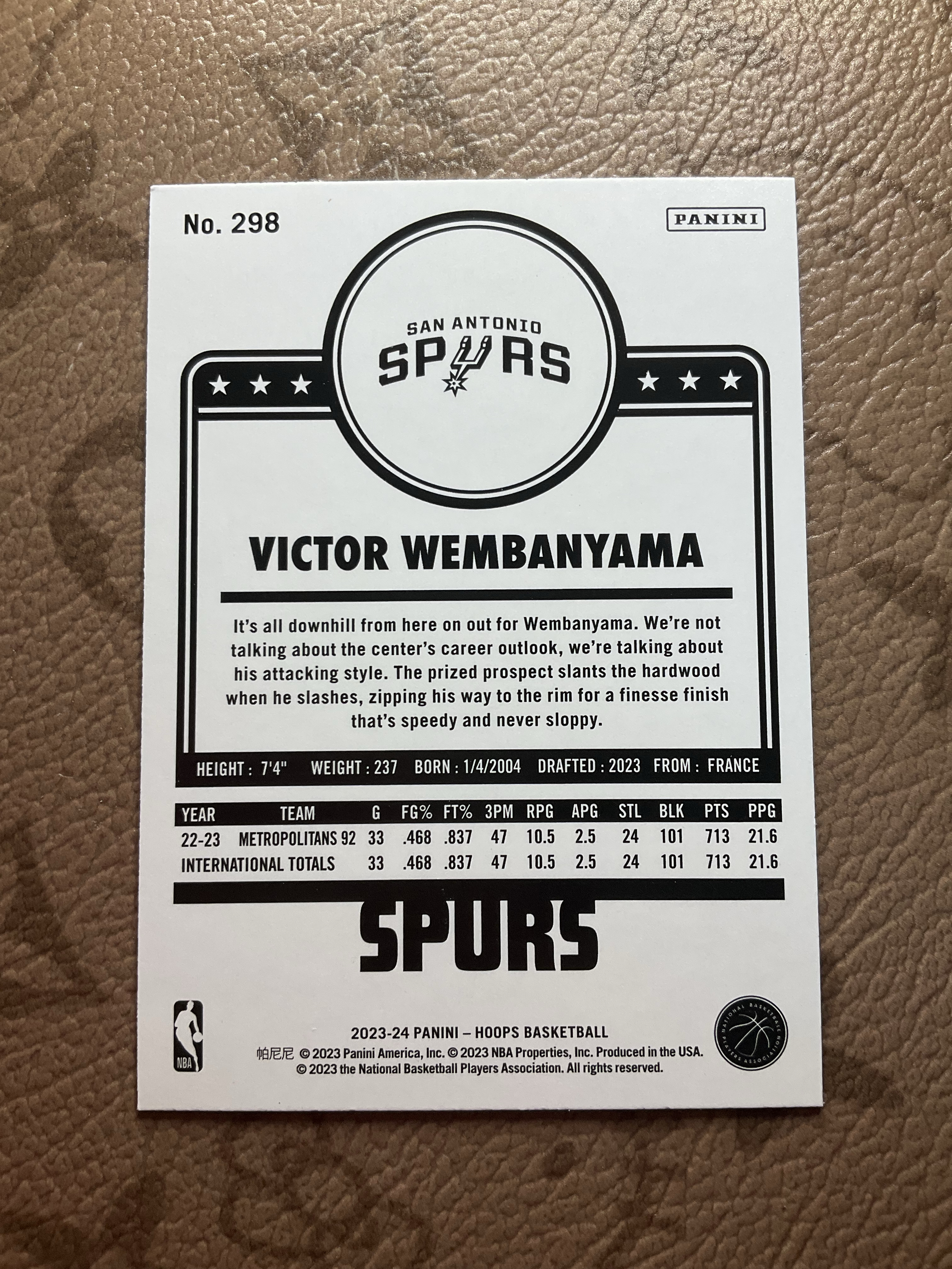 2023-24 Panini hoops Victor Wembanyama RC 马刺 文班亚马 新秀 状元 base 收藏必备